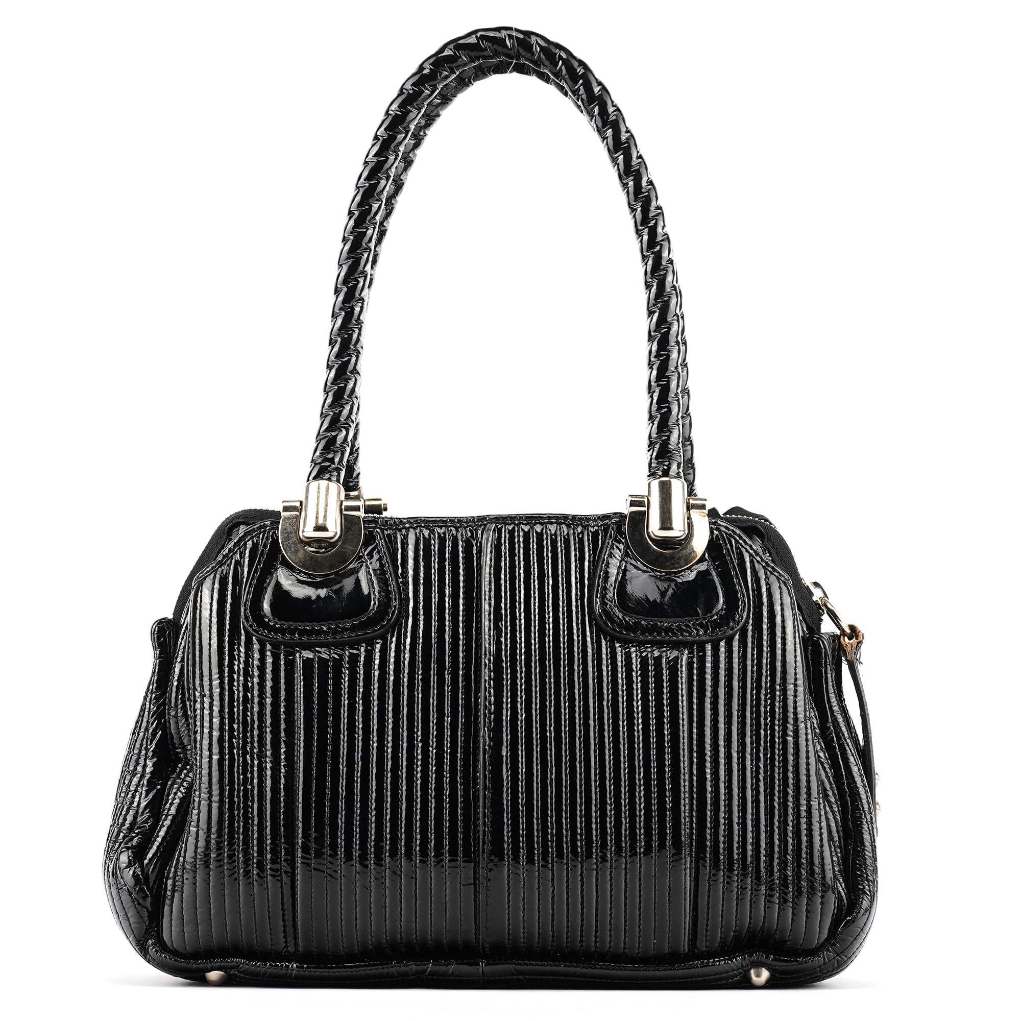 Black Quilted Patent Leather Bay Tote Bag