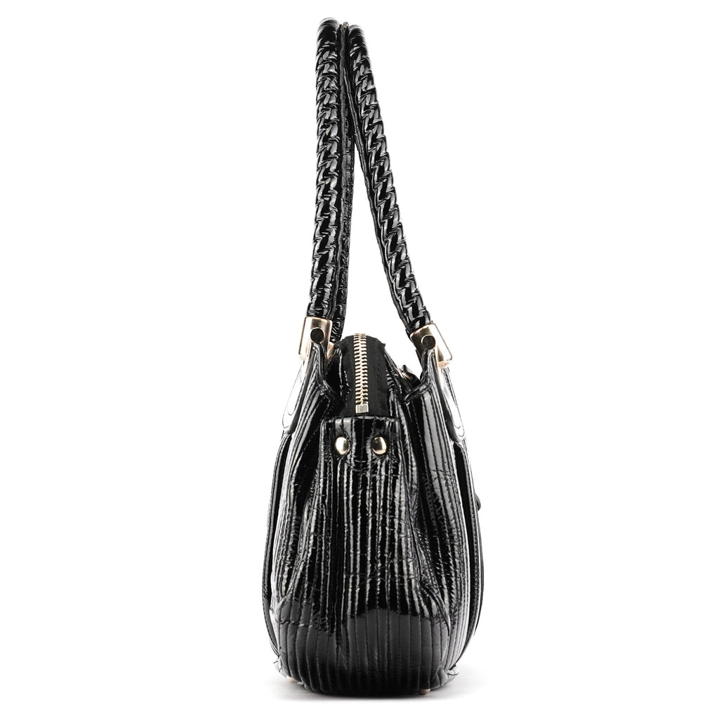 Black Quilted Patent Leather Bay Tote Bag
