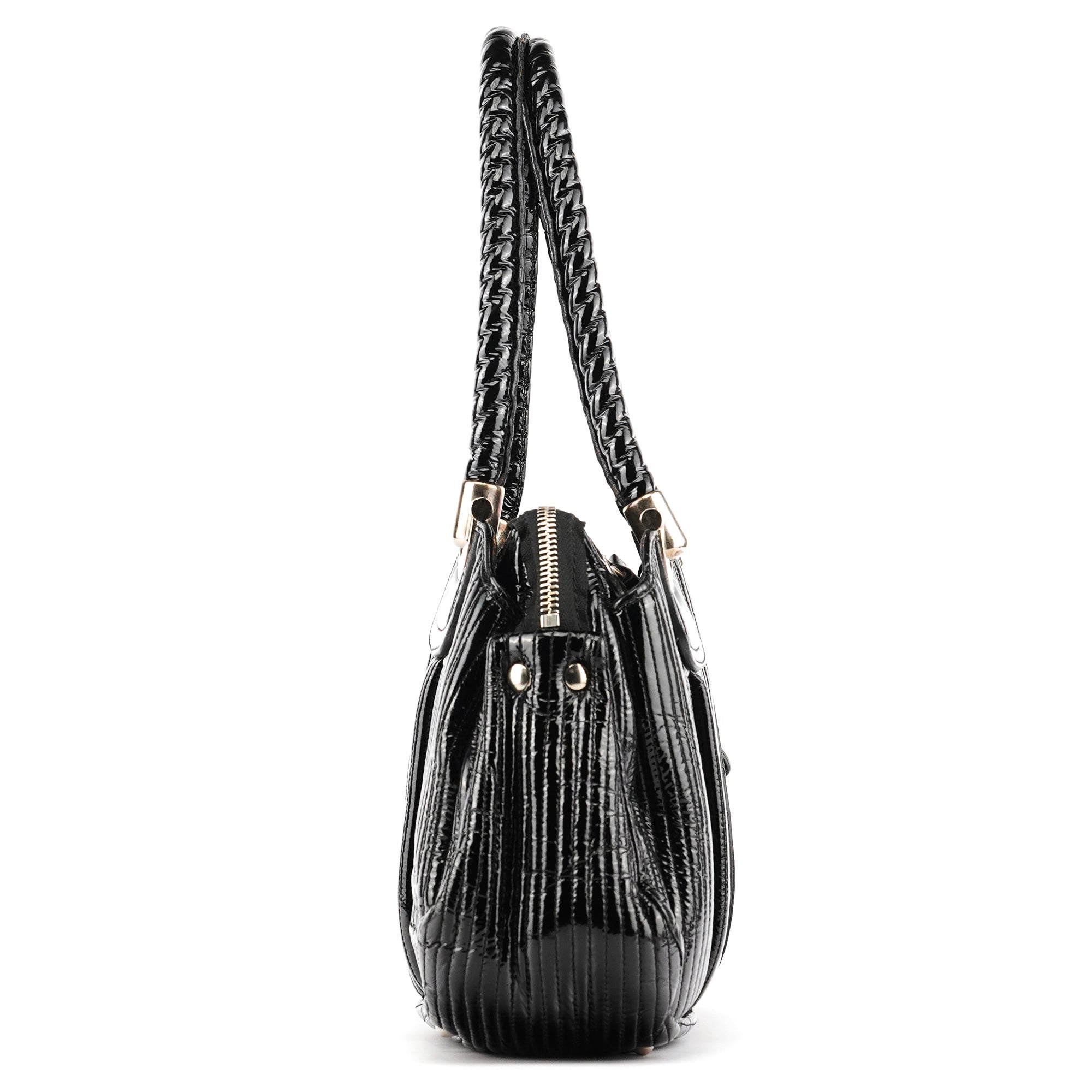 Black Quilted Patent Leather Bay Tote Bag