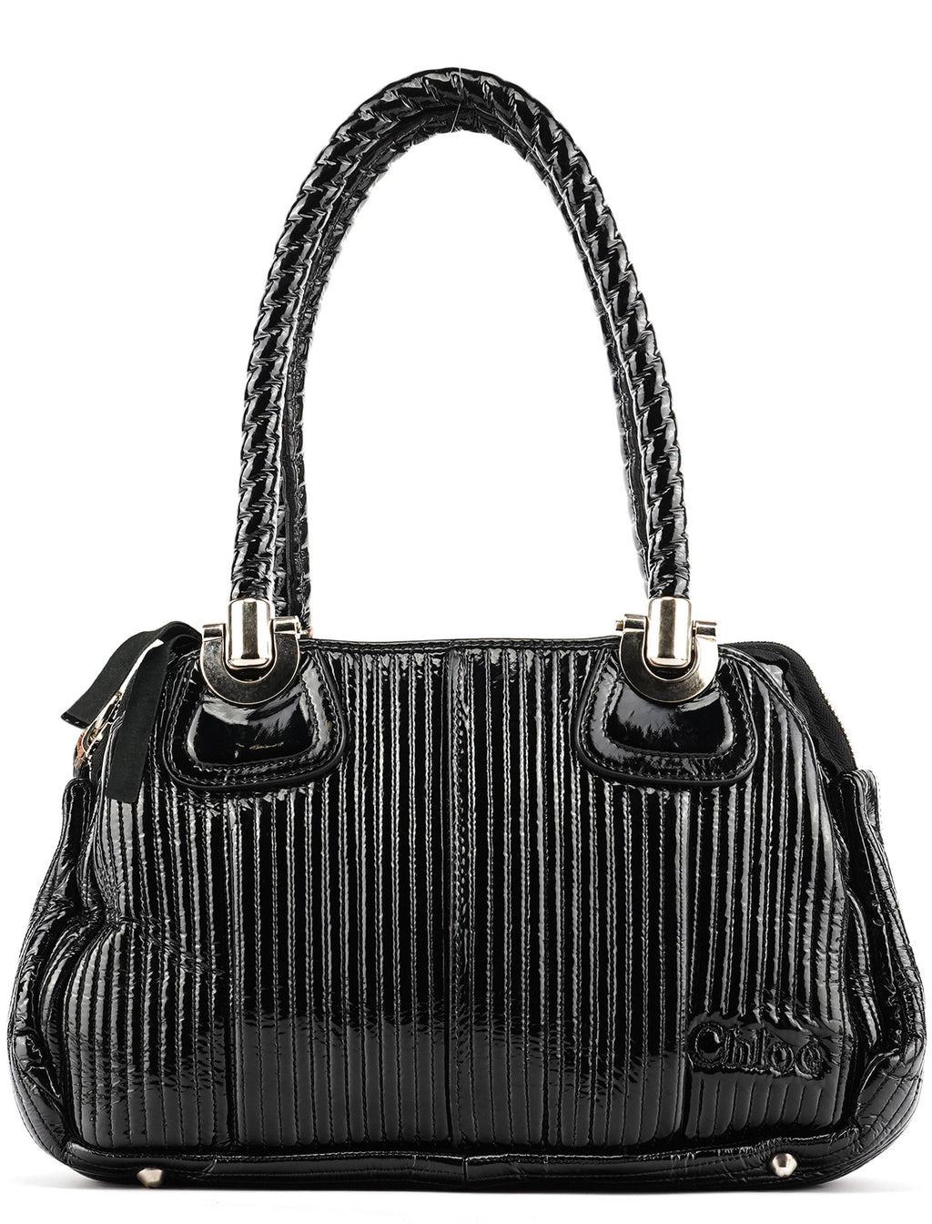 Black Quilted Patent Leather Bay Tote Bag
