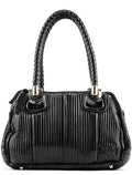 Black Quilted Patent Leather Bay Tote Bag