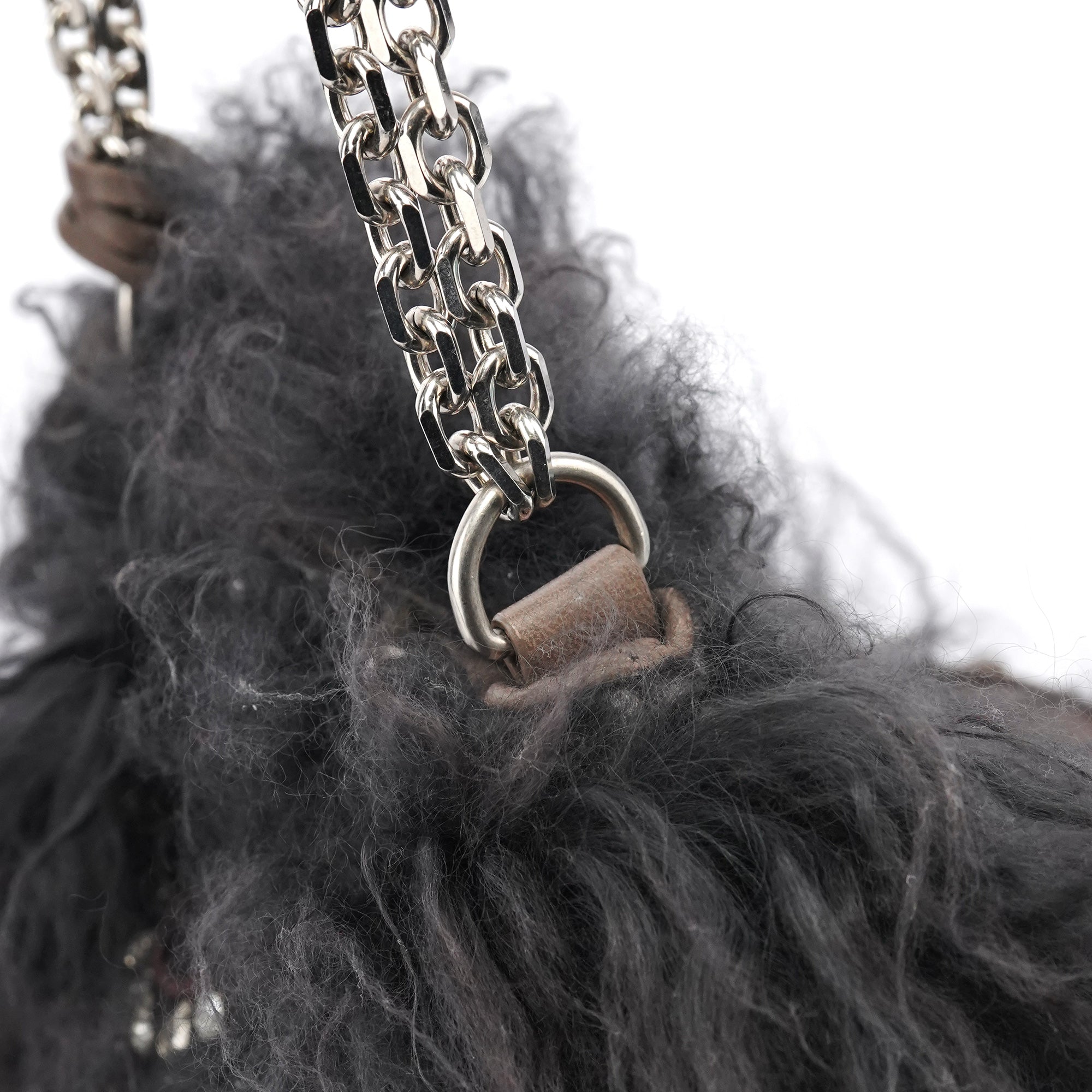 Black Shearling Embellished Chain Shoulder Bag