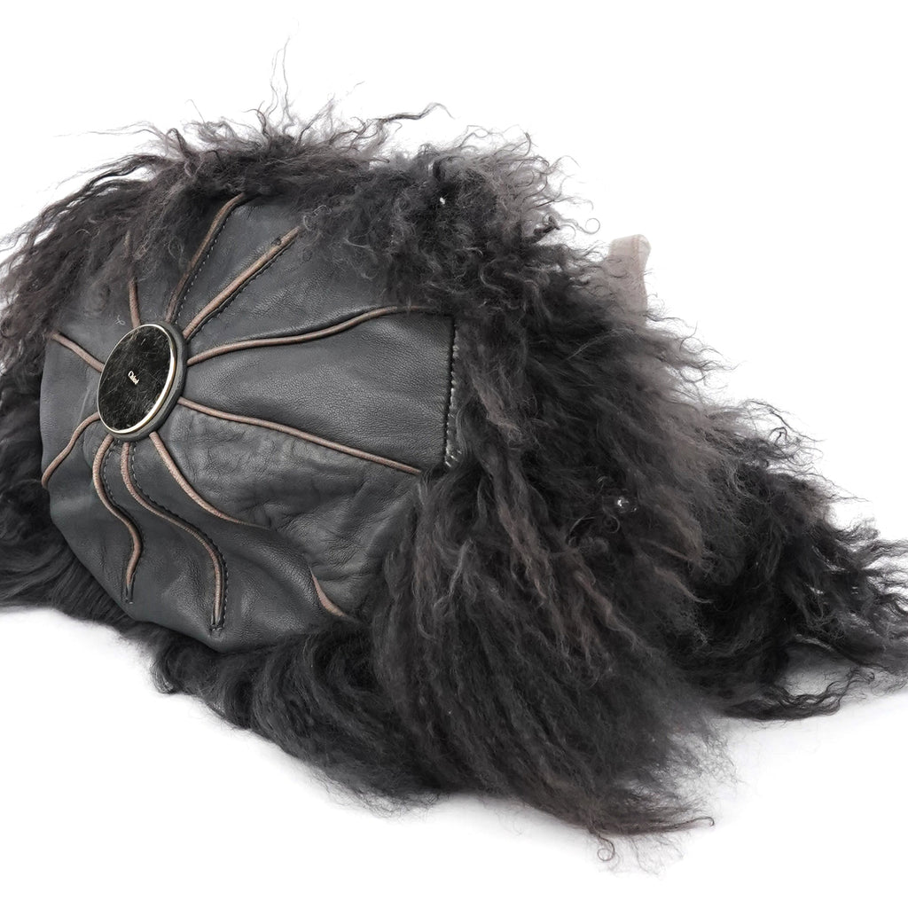 Black Shearling Embellished Chain Shoulder Bag