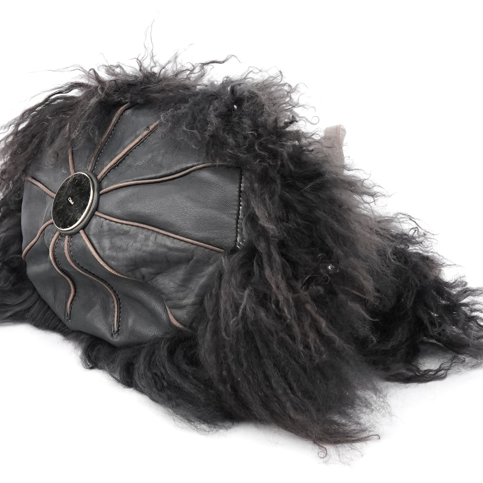 Black Shearling Embellished Chain Shoulder Bag