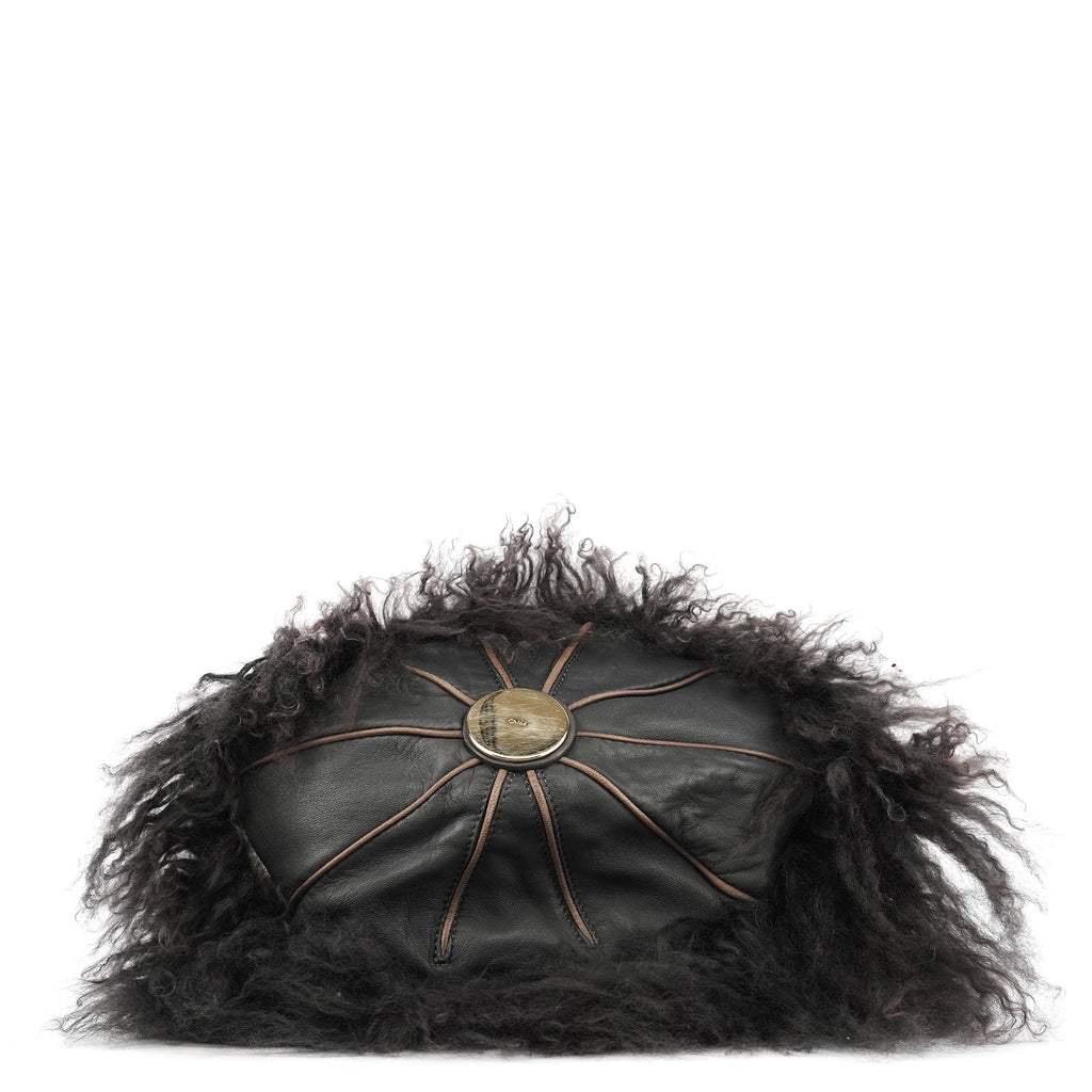 Black Shearling Embellished Chain Shoulder Bag