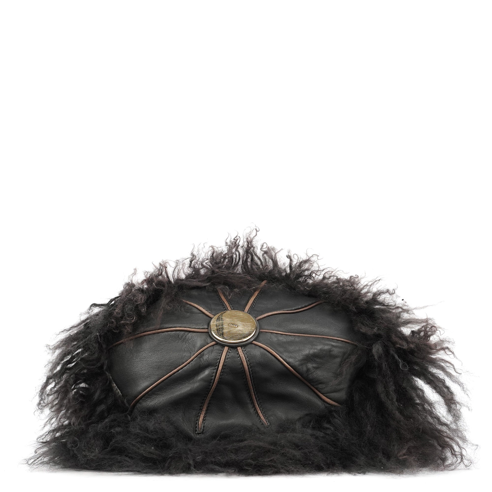 Black Shearling Embellished Chain Shoulder Bag