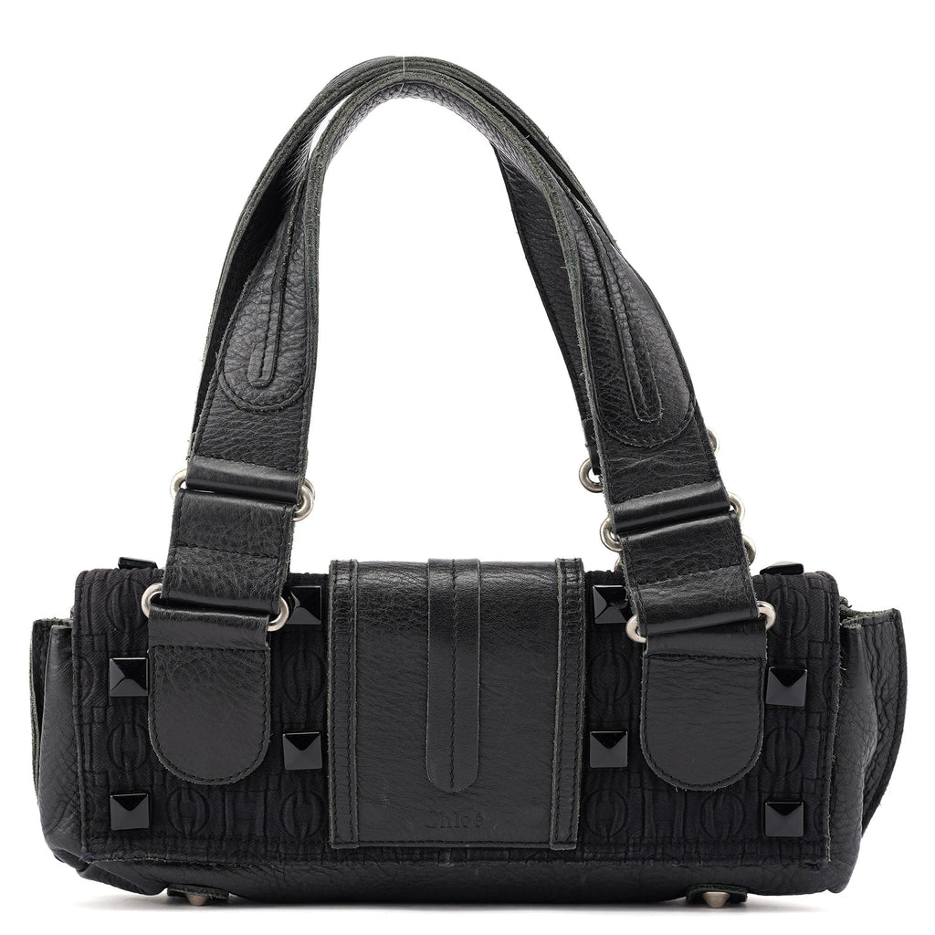 Black Studded Leather Tote Bag