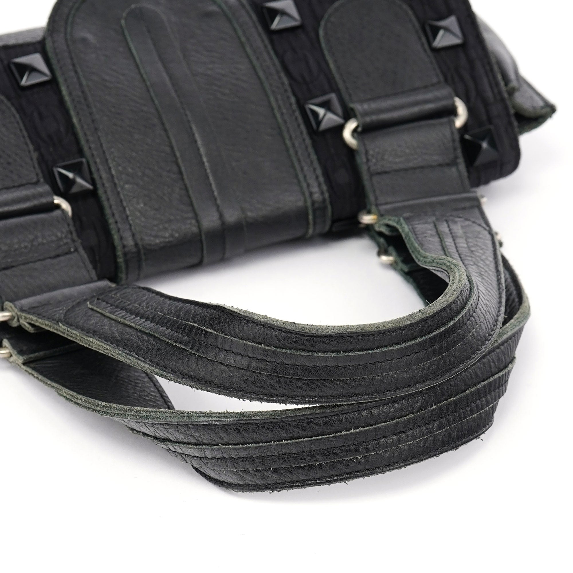 Black Studded Leather Tote Bag