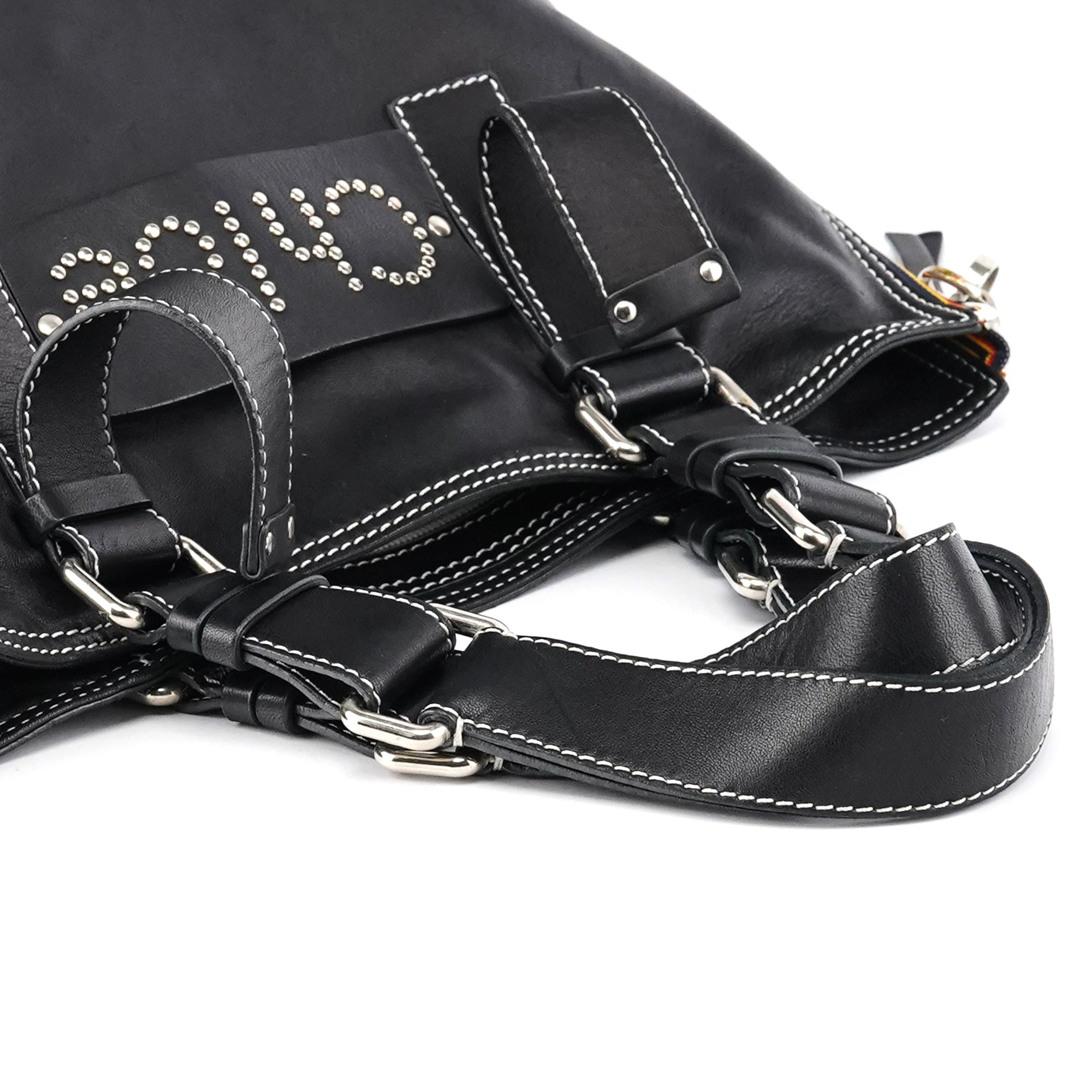 Black Studded Leather Tote Bag