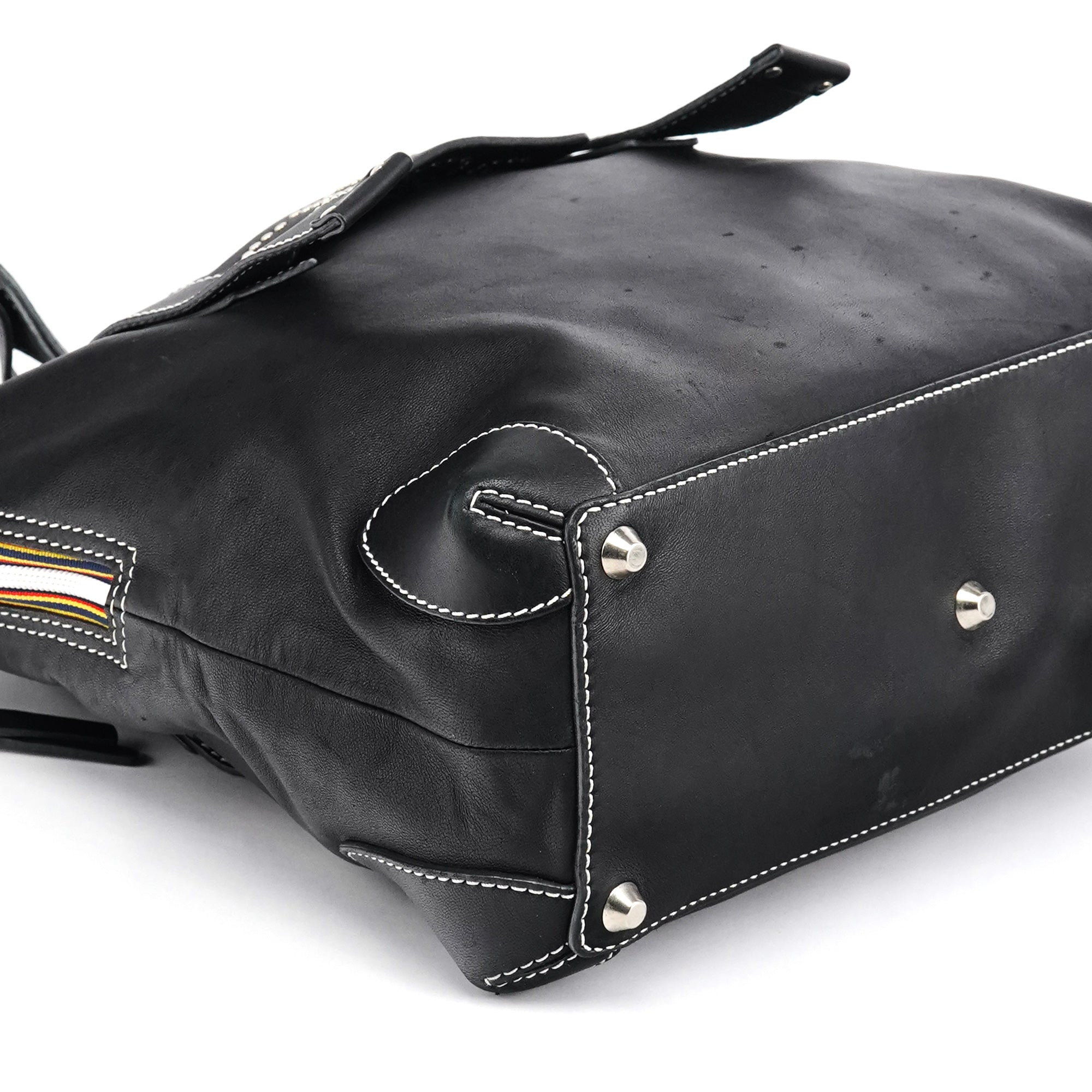 Black Studded Leather Tote Bag
