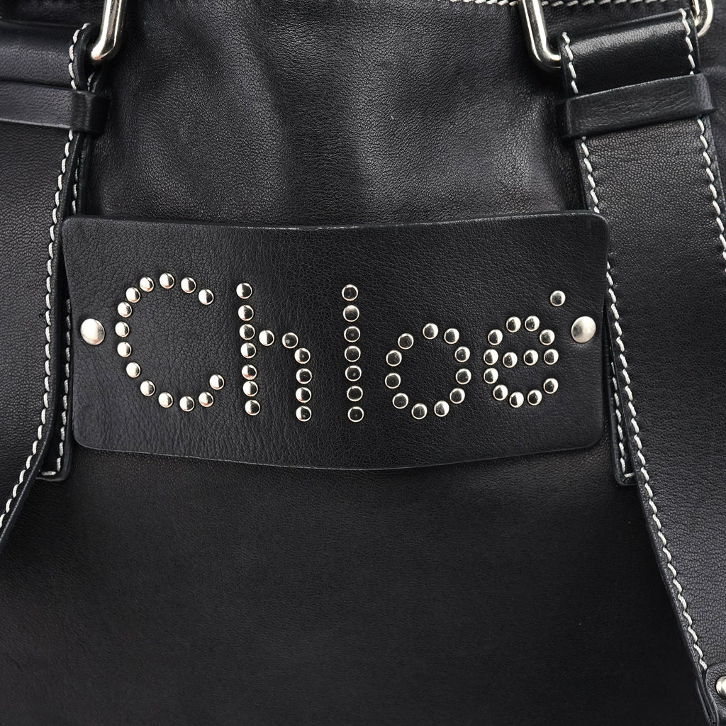 Black Studded Leather Tote Bag