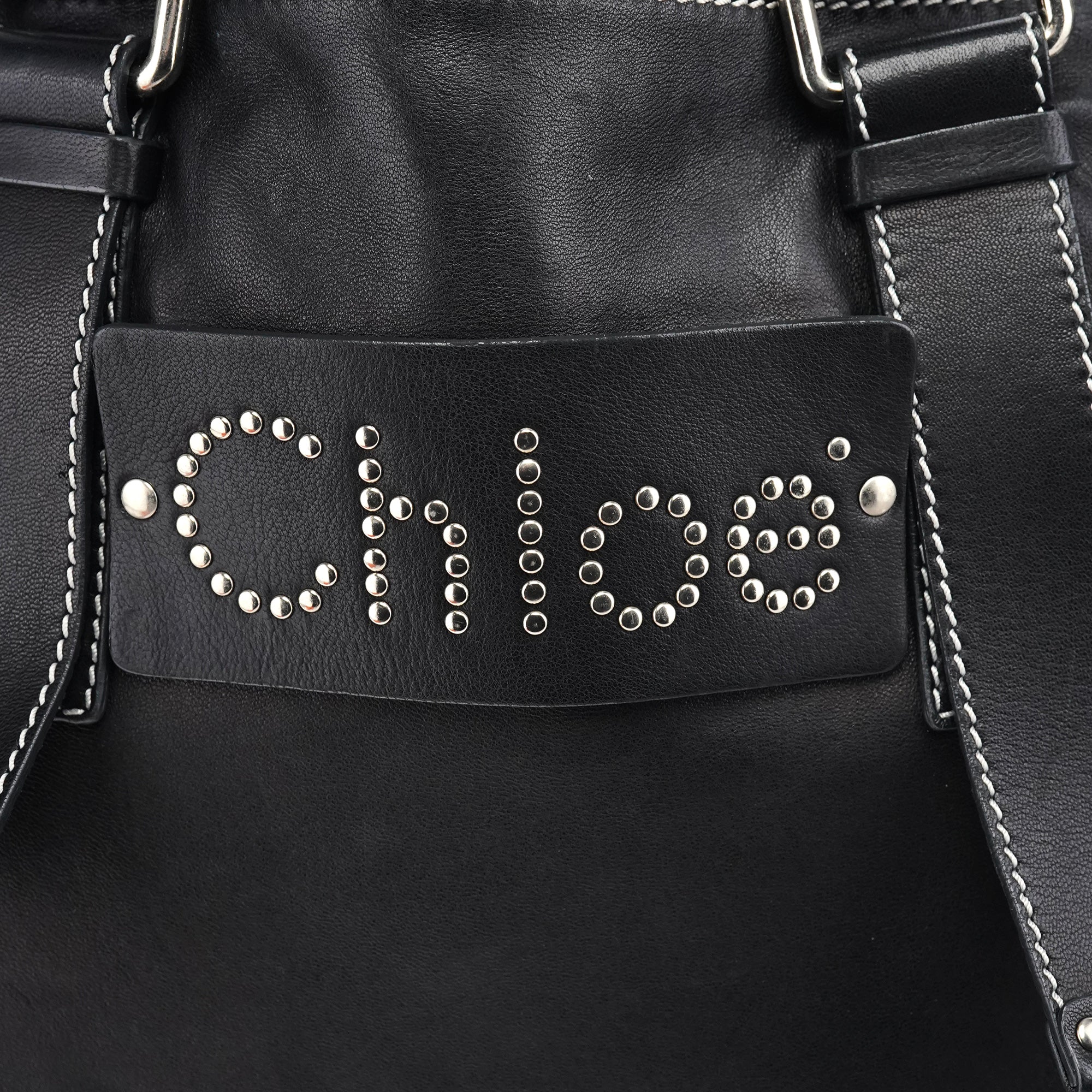 Black Studded Leather Tote Bag