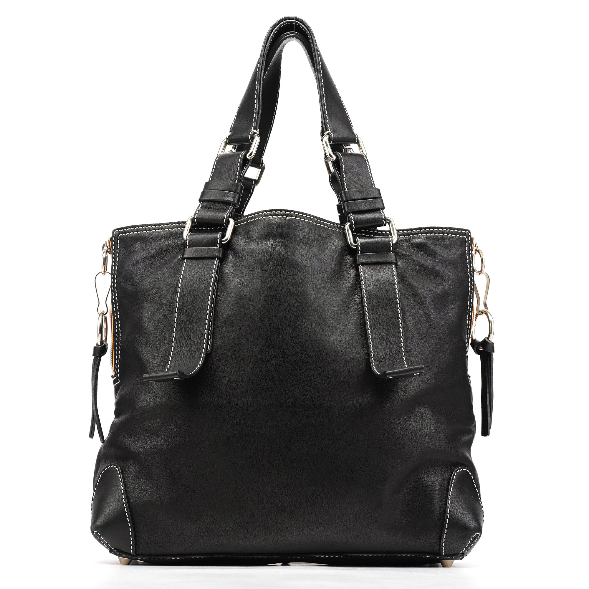 Black Studded Leather Tote Bag