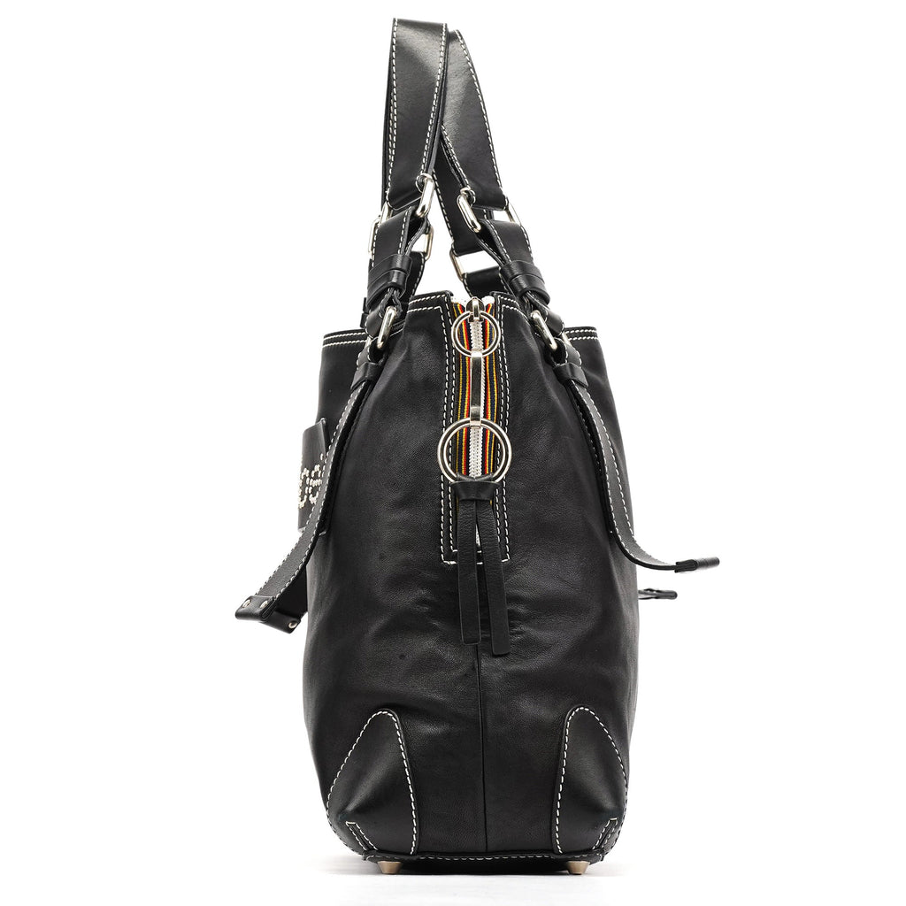 Black Studded Leather Tote Bag