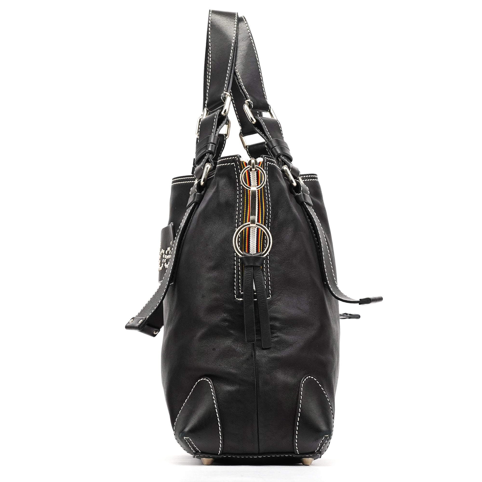 Black Studded Leather Tote Bag