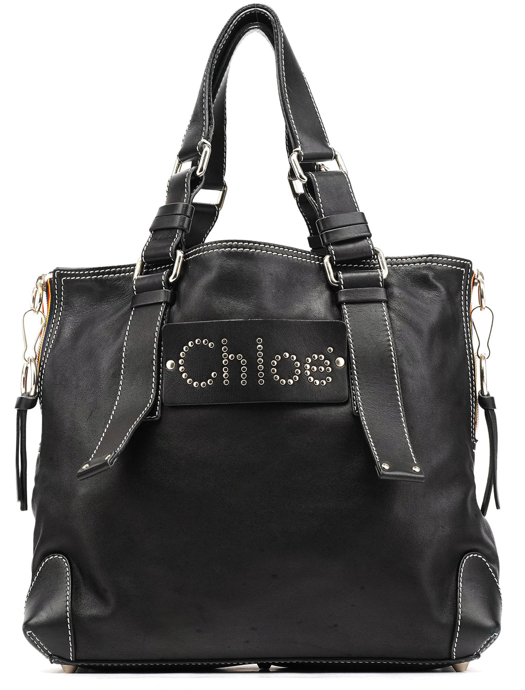 Black Studded Leather Tote Bag