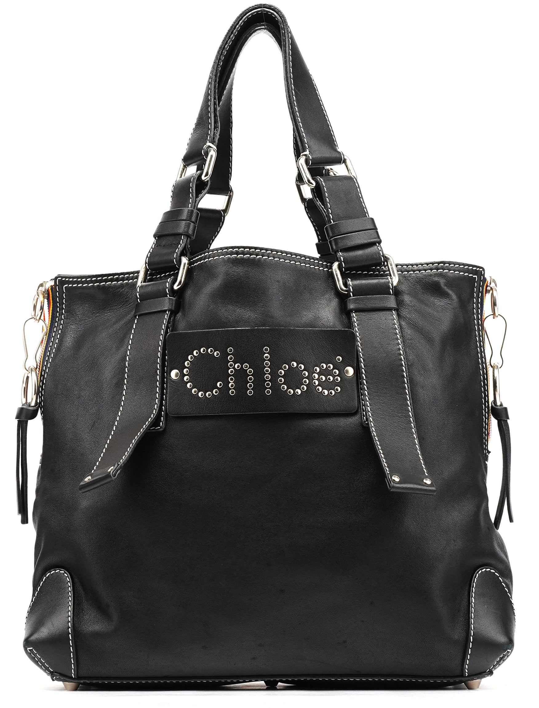 Black Studded Leather Tote Bag
