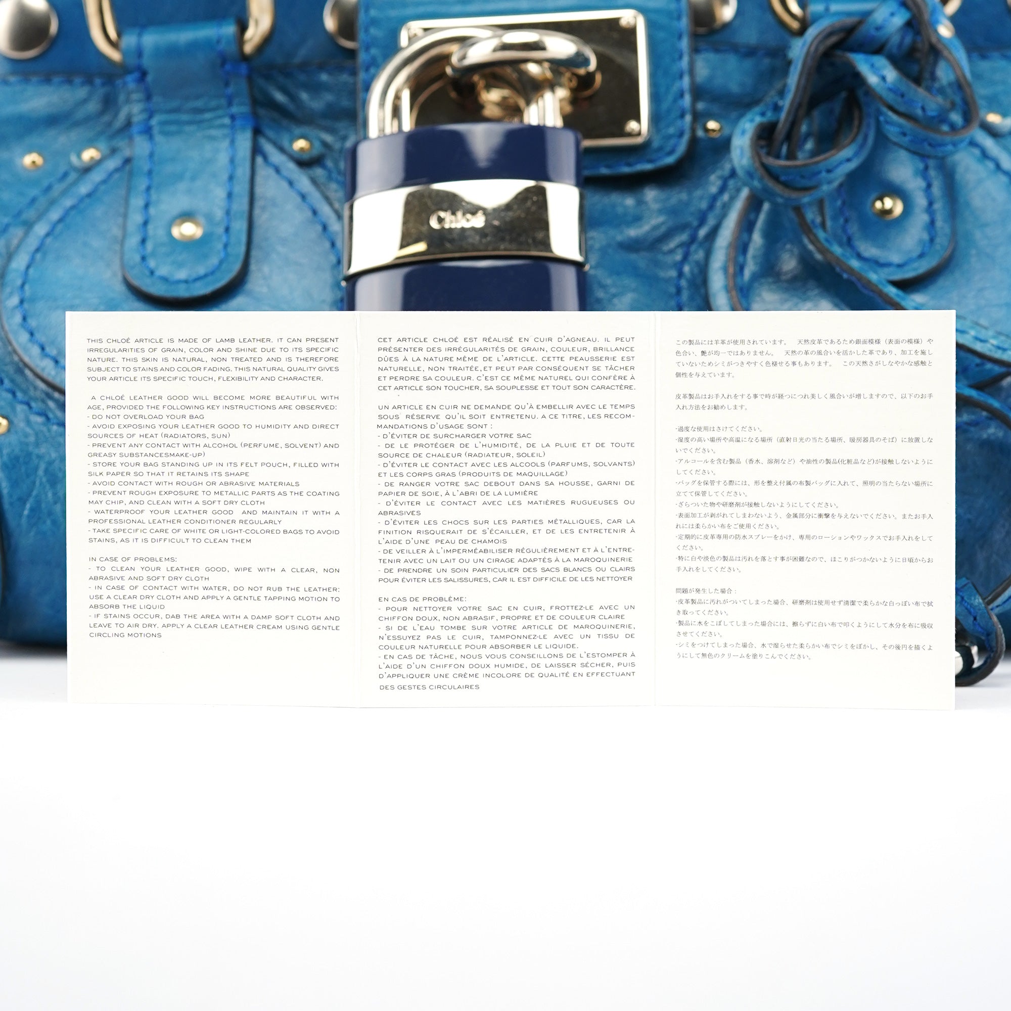 Blue Calfskin Leather Paddington Shoulder Bag