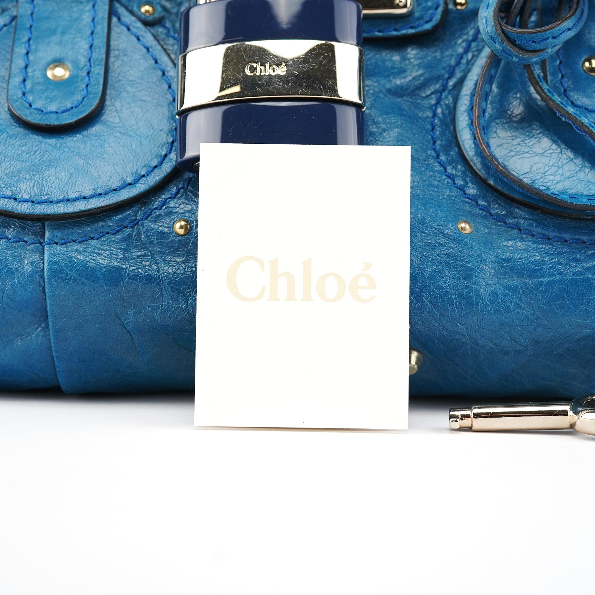 Blue Calfskin Leather Paddington Shoulder Bag