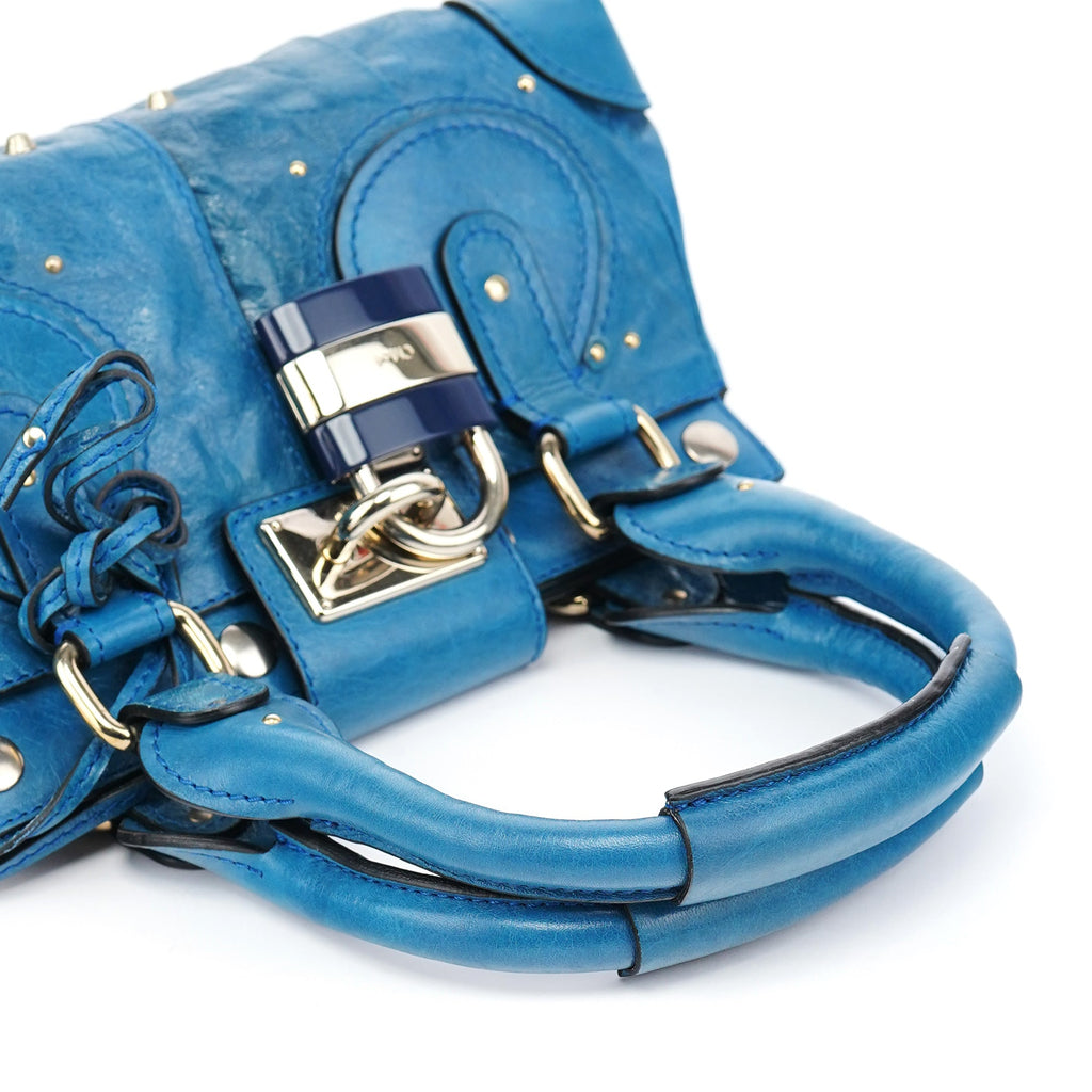 Blue Calfskin Leather Paddington Shoulder Bag