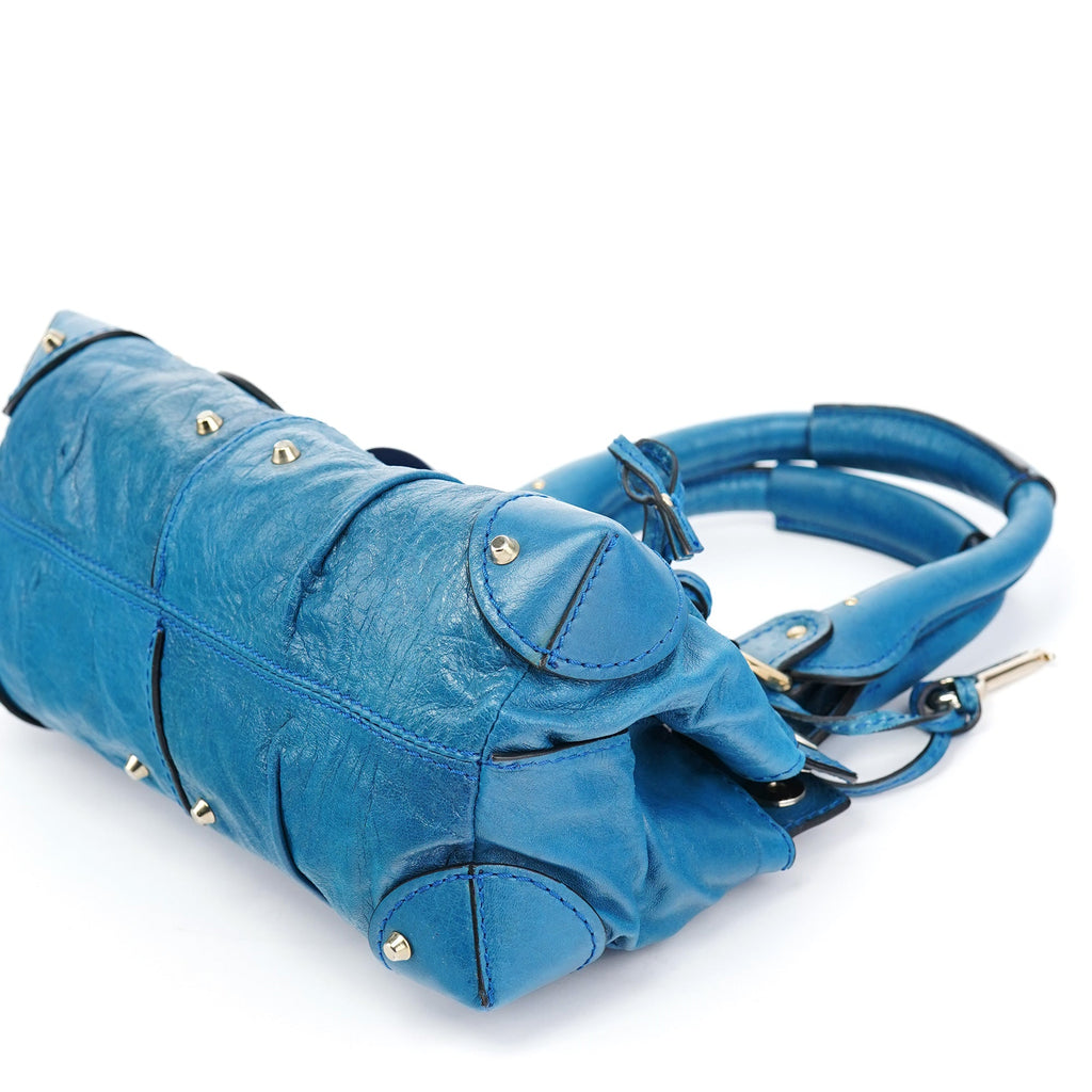 Blue Calfskin Leather Paddington Shoulder Bag
