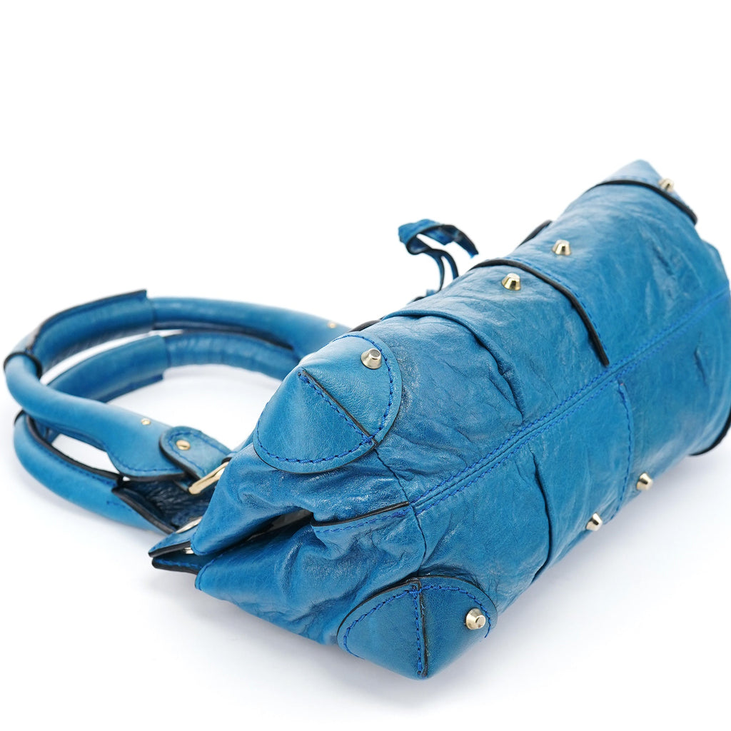 Blue Calfskin Leather Paddington Shoulder Bag