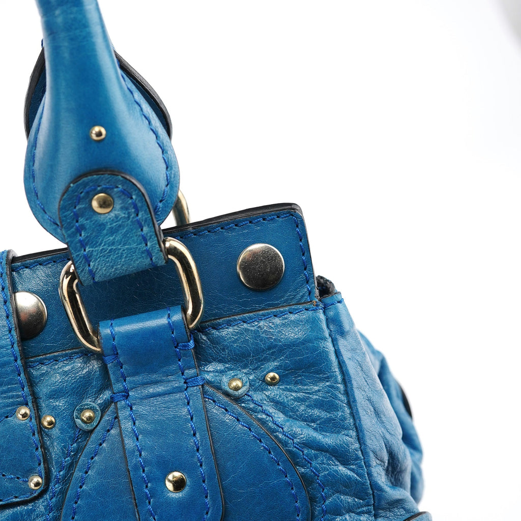 Blue Calfskin Leather Paddington Shoulder Bag