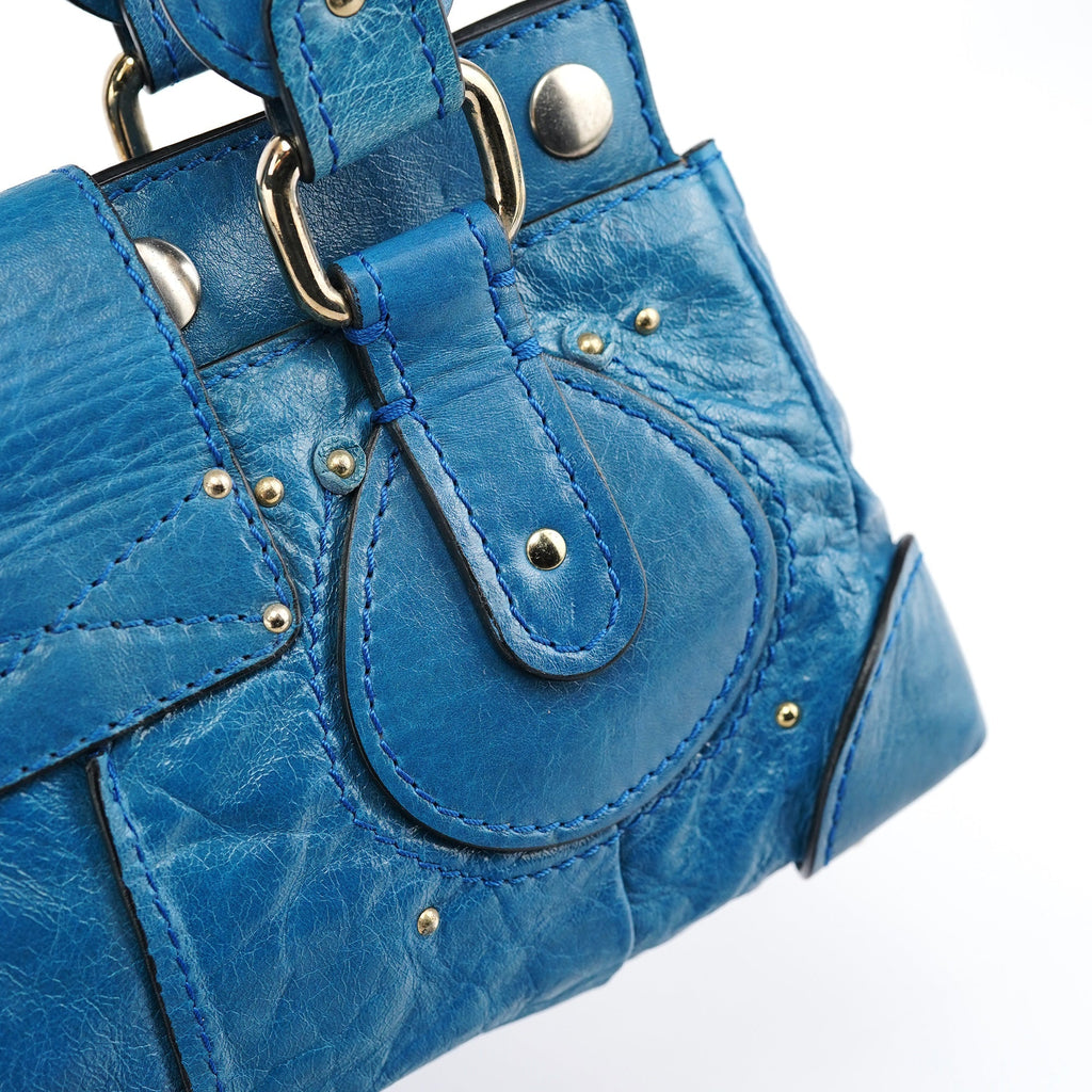Blue Calfskin Leather Paddington Shoulder Bag