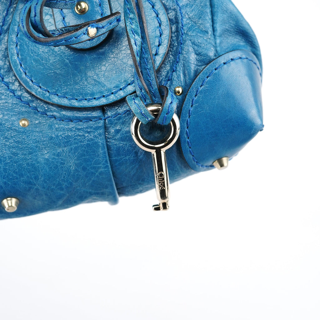 Blue Calfskin Leather Paddington Shoulder Bag