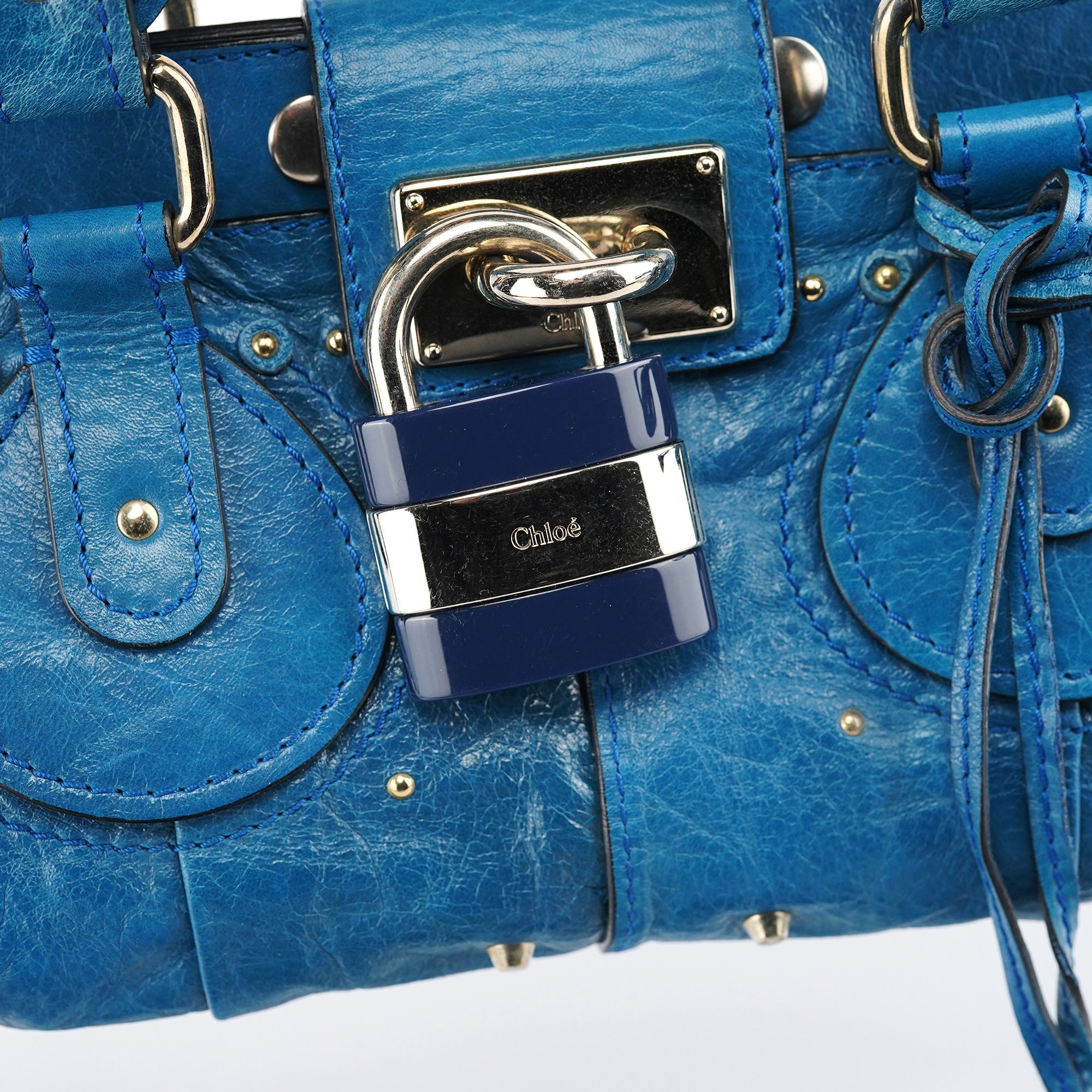 Blue Calfskin Leather Paddington Shoulder Bag