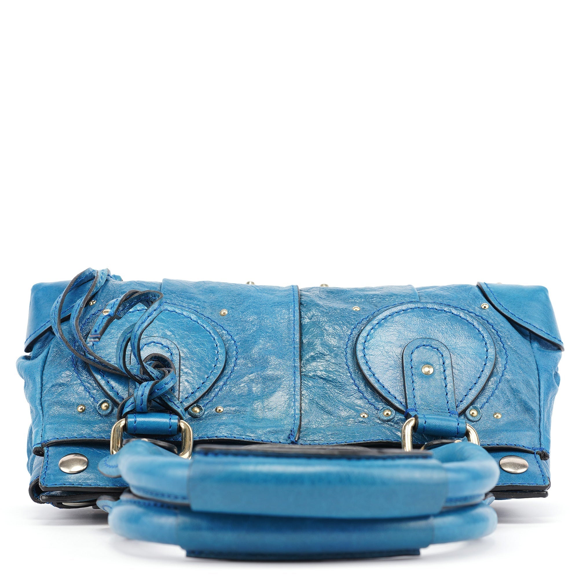 Blue Calfskin Leather Paddington Shoulder Bag