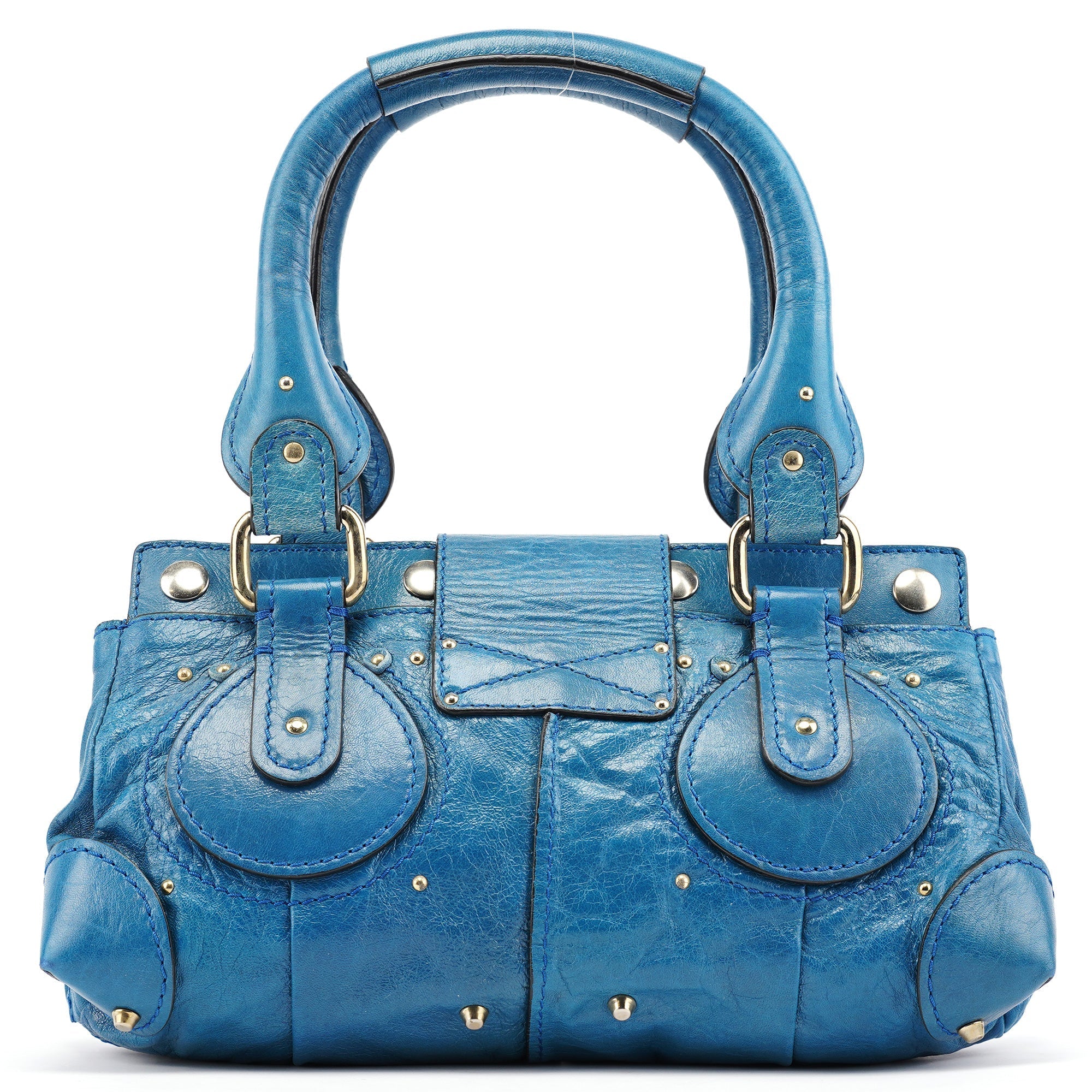 Blue Calfskin Leather Paddington Shoulder Bag