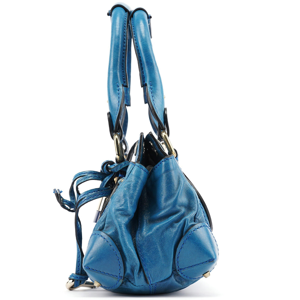 Blue Calfskin Leather Paddington Shoulder Bag