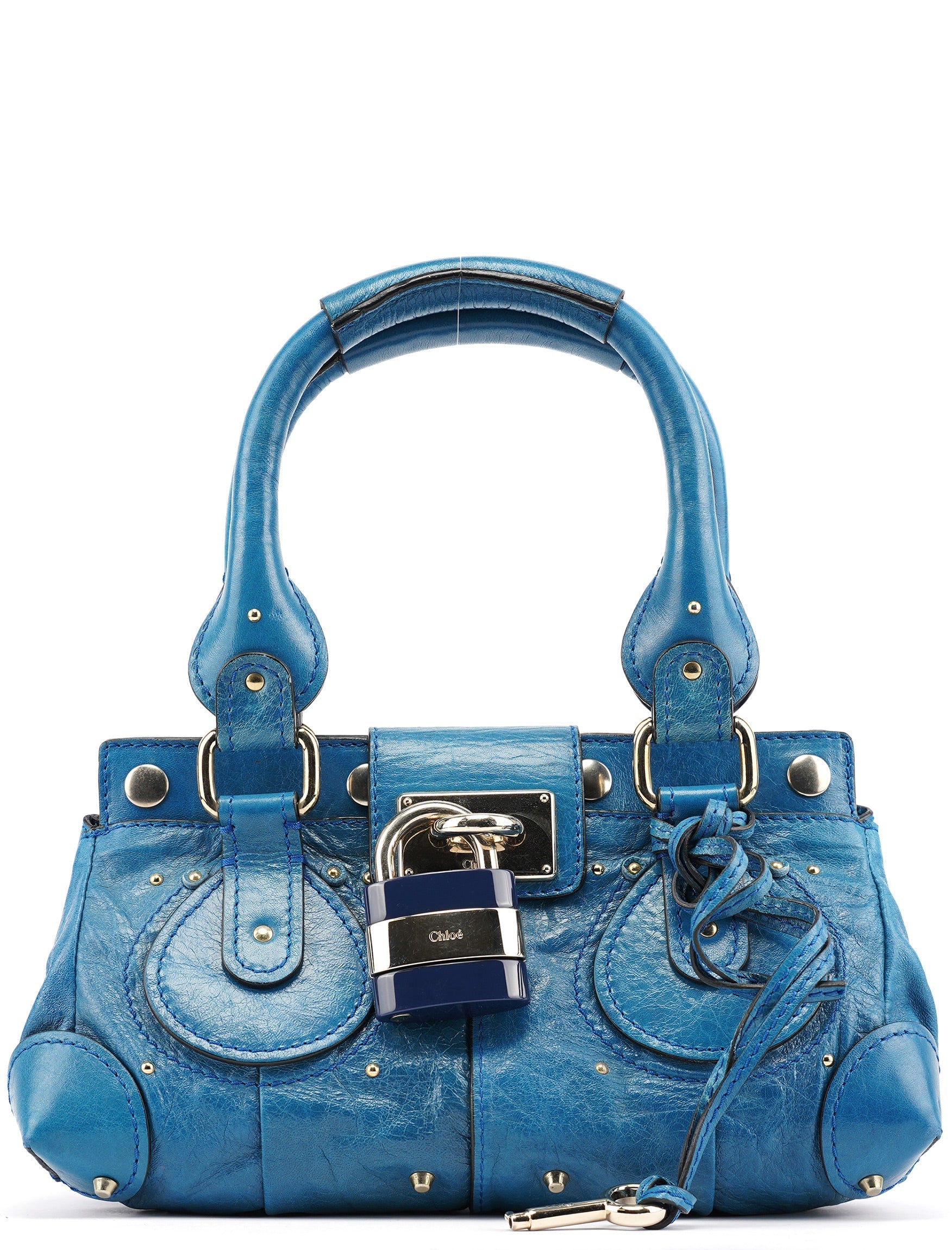 Blue Calfskin Leather Paddington Shoulder Bag