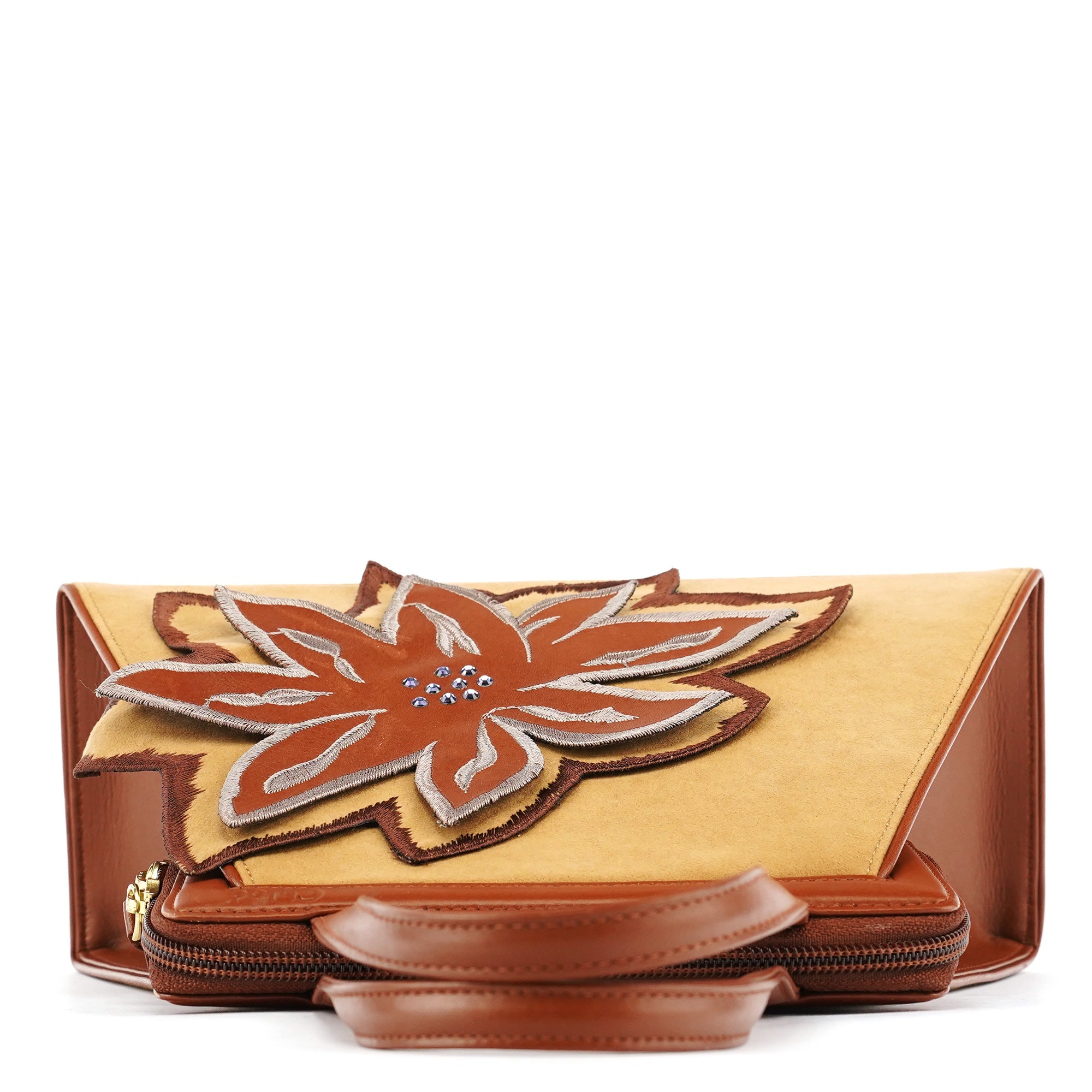 Brown Beige Floral Embroidered Bag