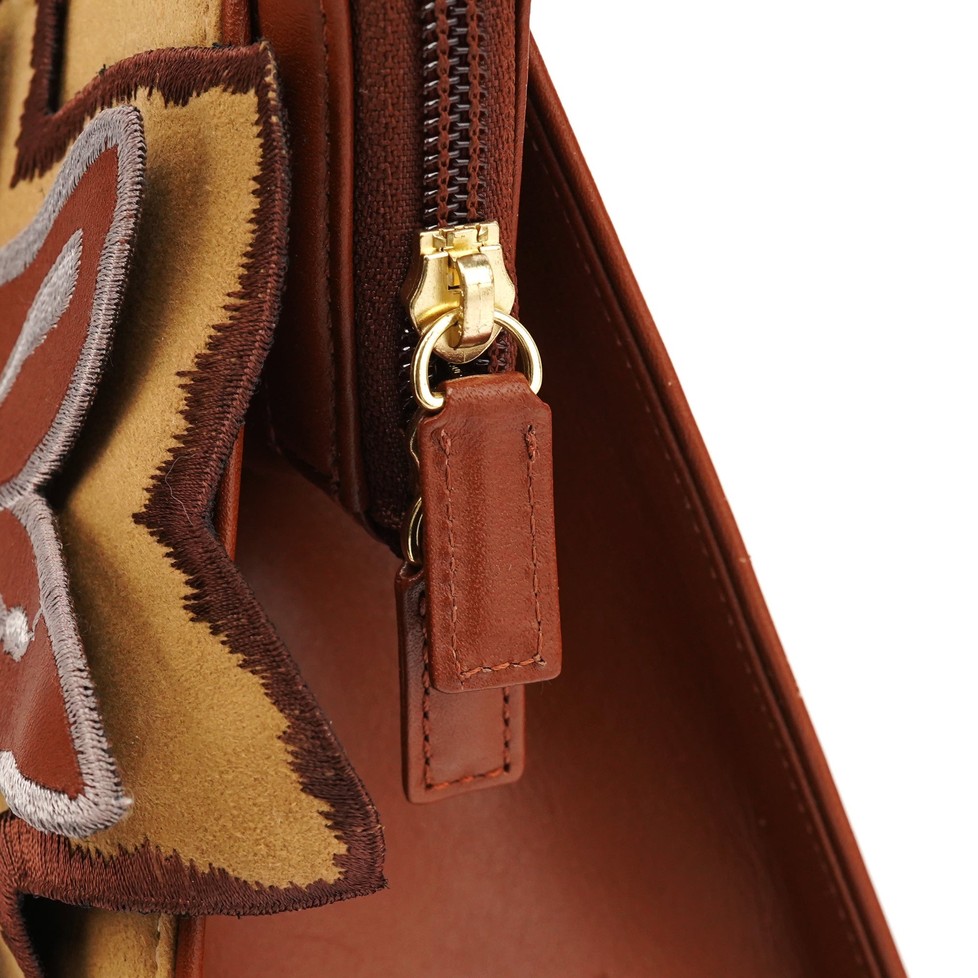 Brown Beige Floral Embroidered Bag