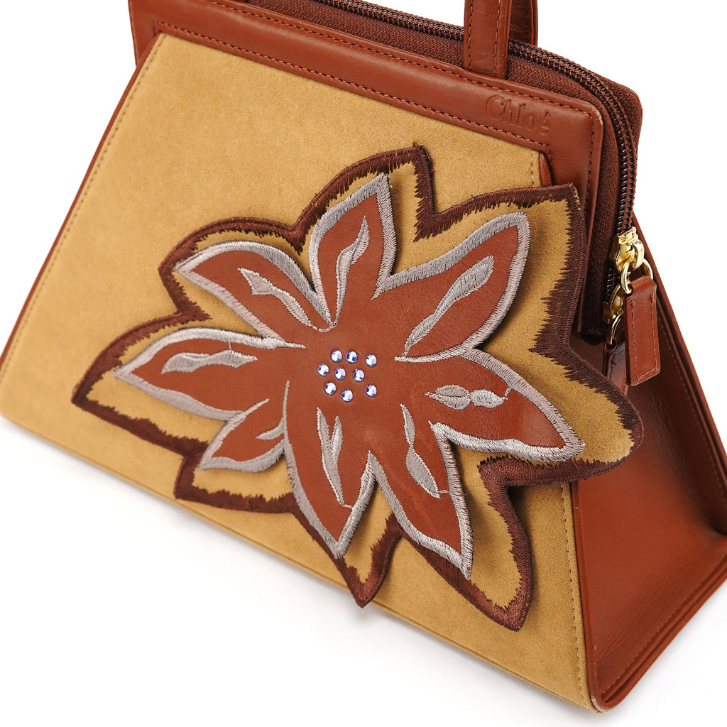 Brown Beige Floral Embroidered Bag