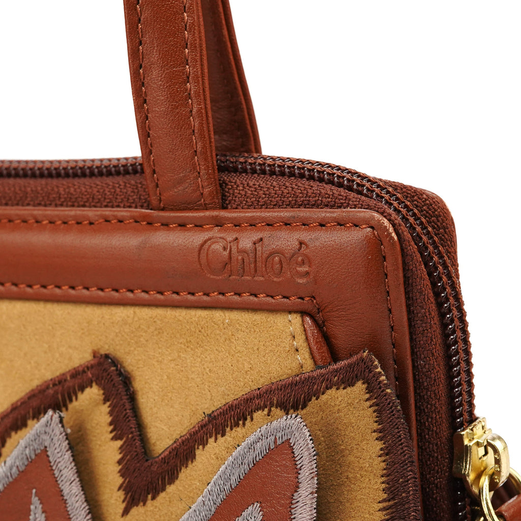 Brown Beige Floral Embroidered Bag
