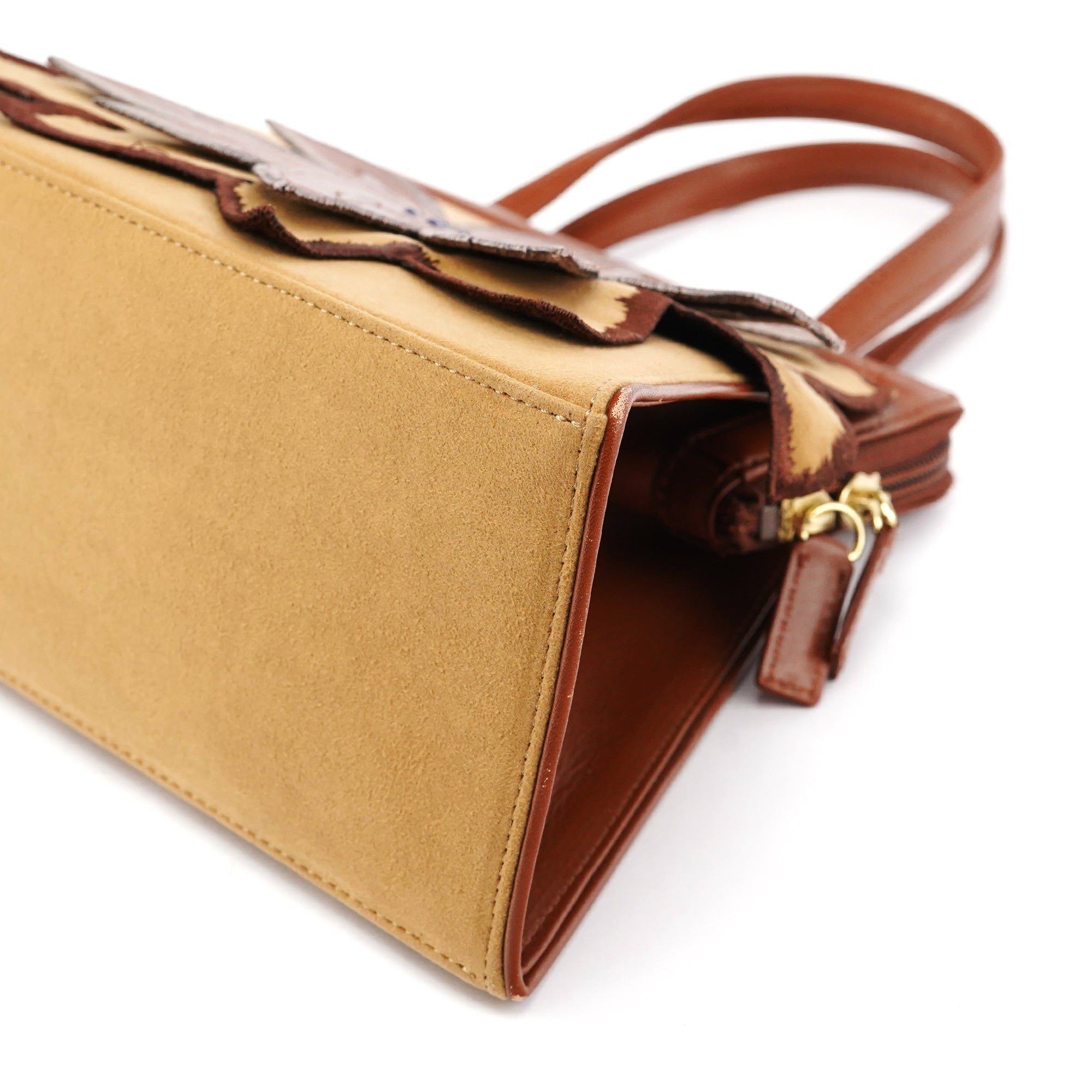 Brown Beige Floral Embroidered Bag