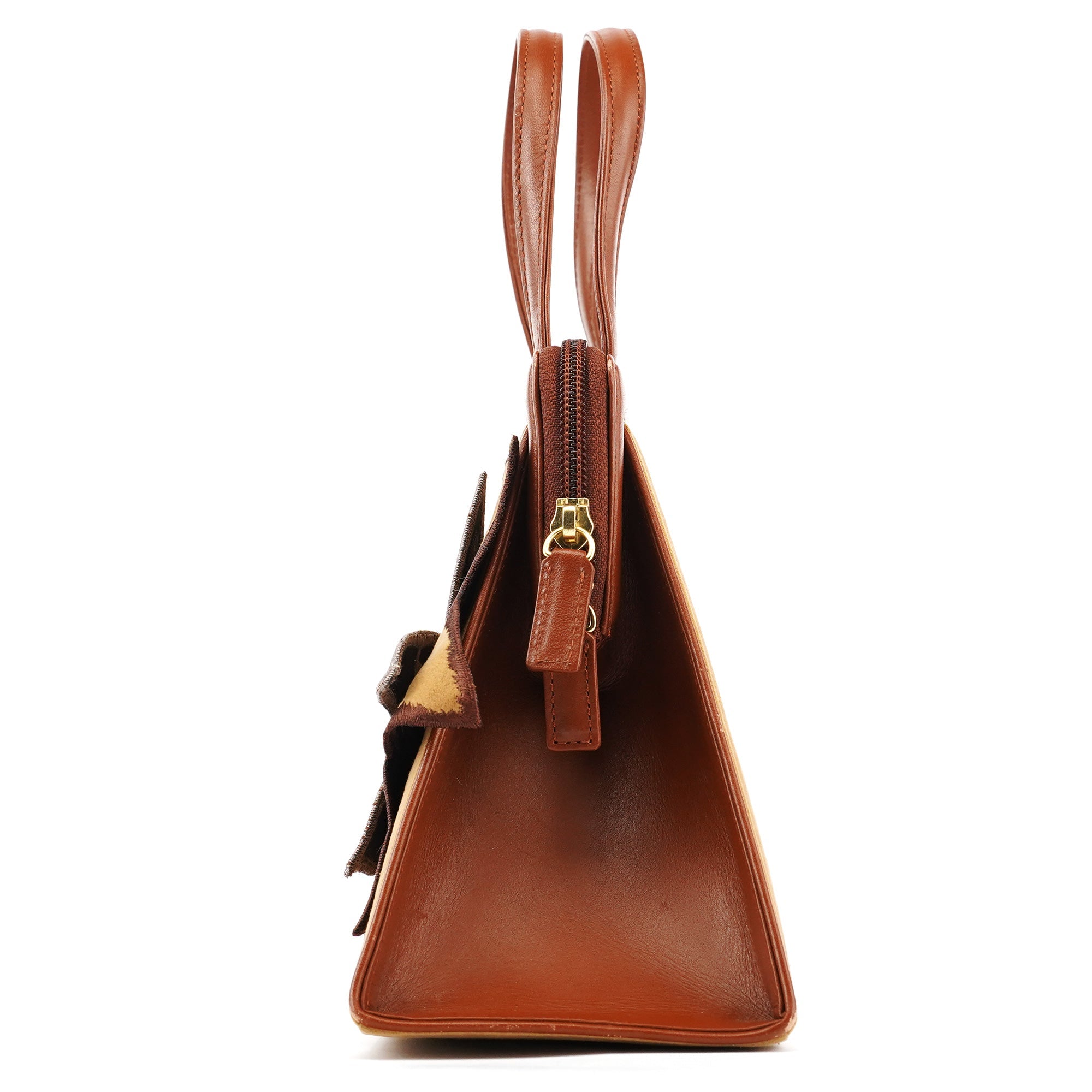 Brown Beige Floral Embroidered Bag