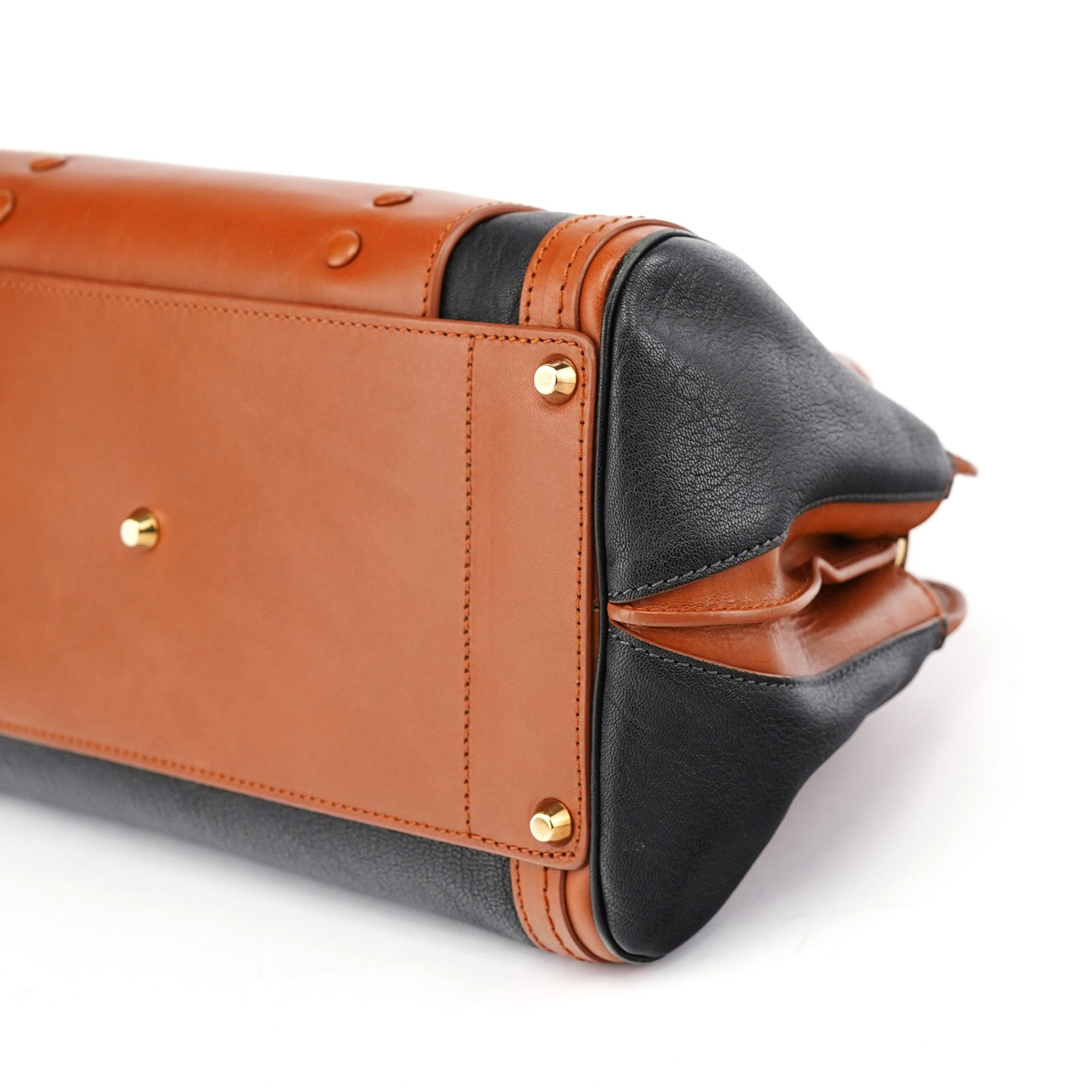 Brown Black Calfskin Leather 2-Way Bag