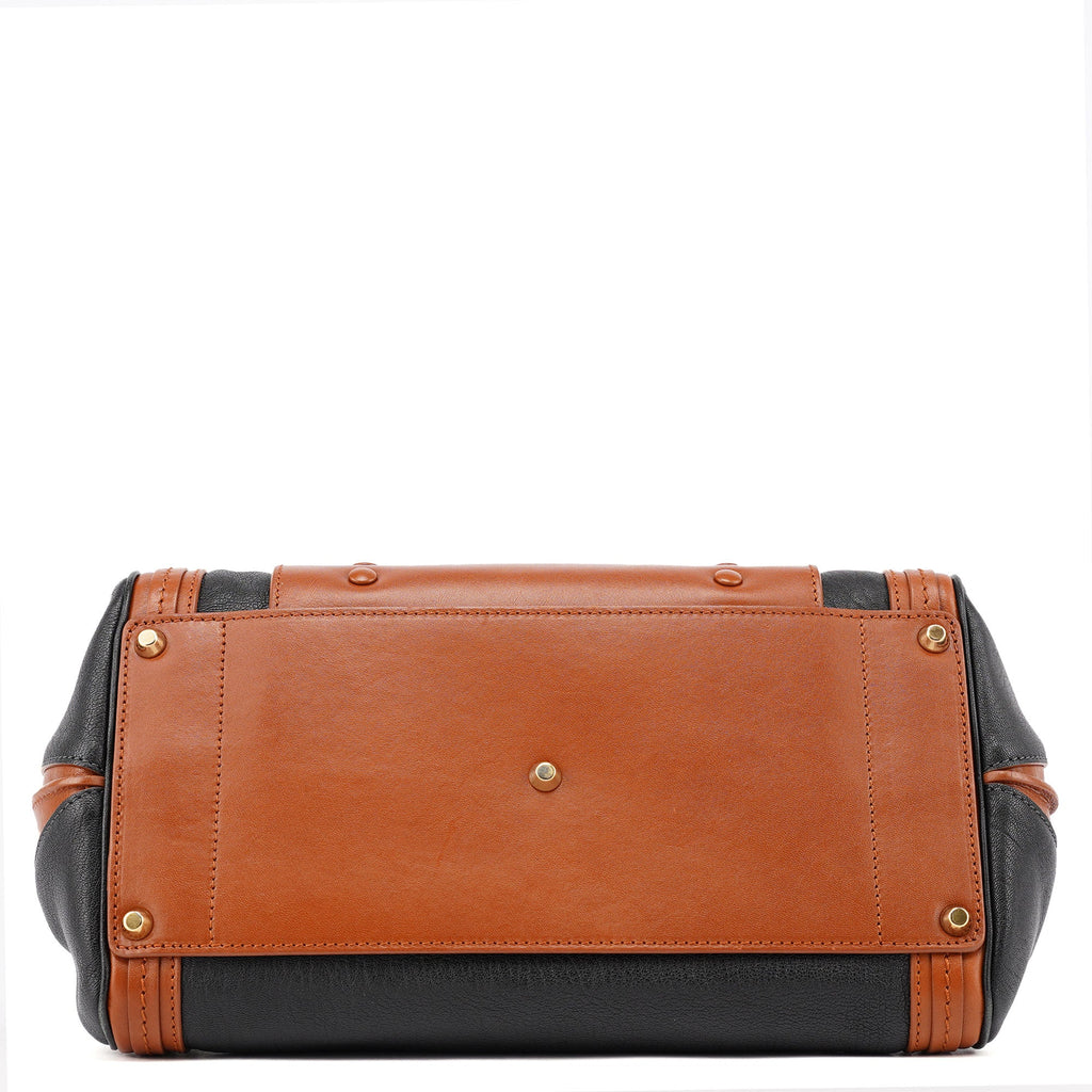 Brown Black Calfskin Leather 2-Way Bag