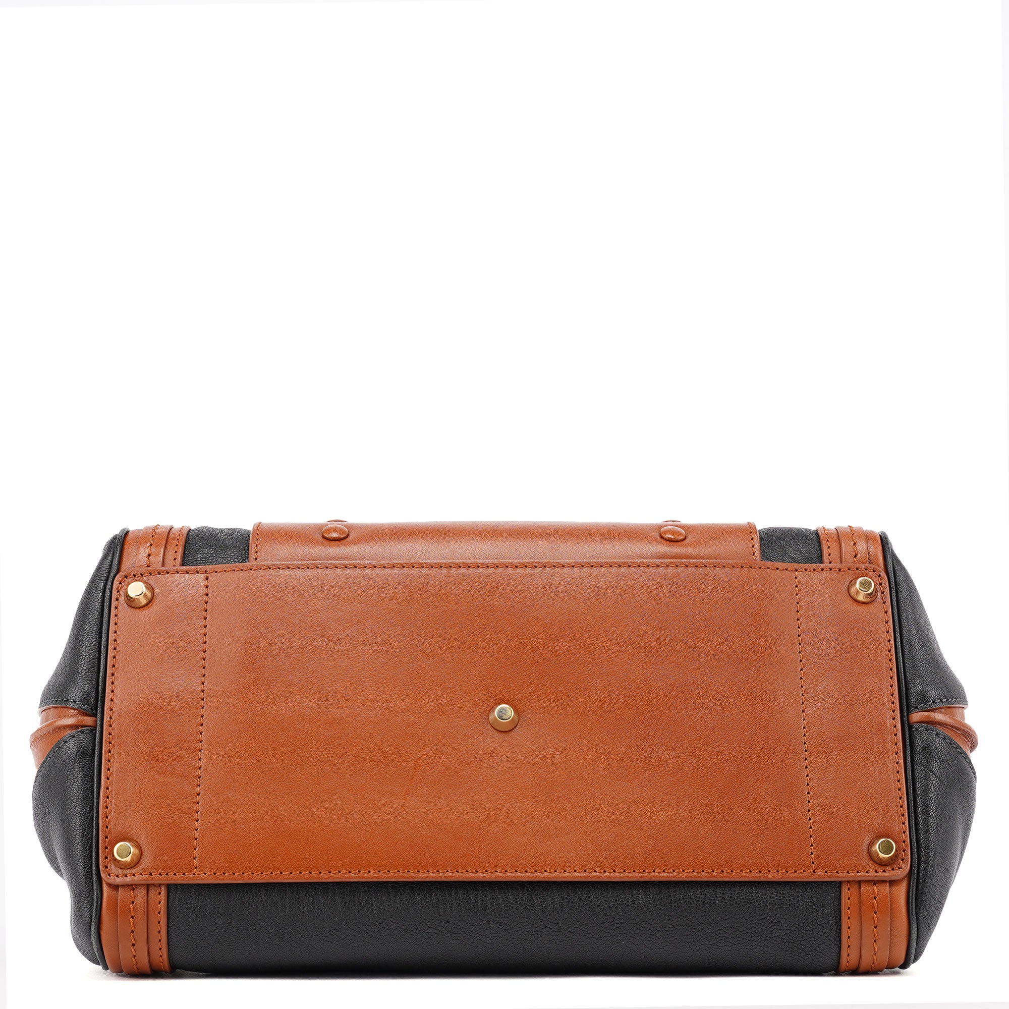 Brown Black Calfskin Leather 2-Way Bag