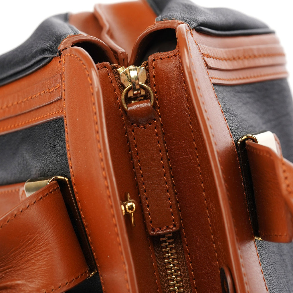 Brown Black Calfskin Leather 2-Way Bag