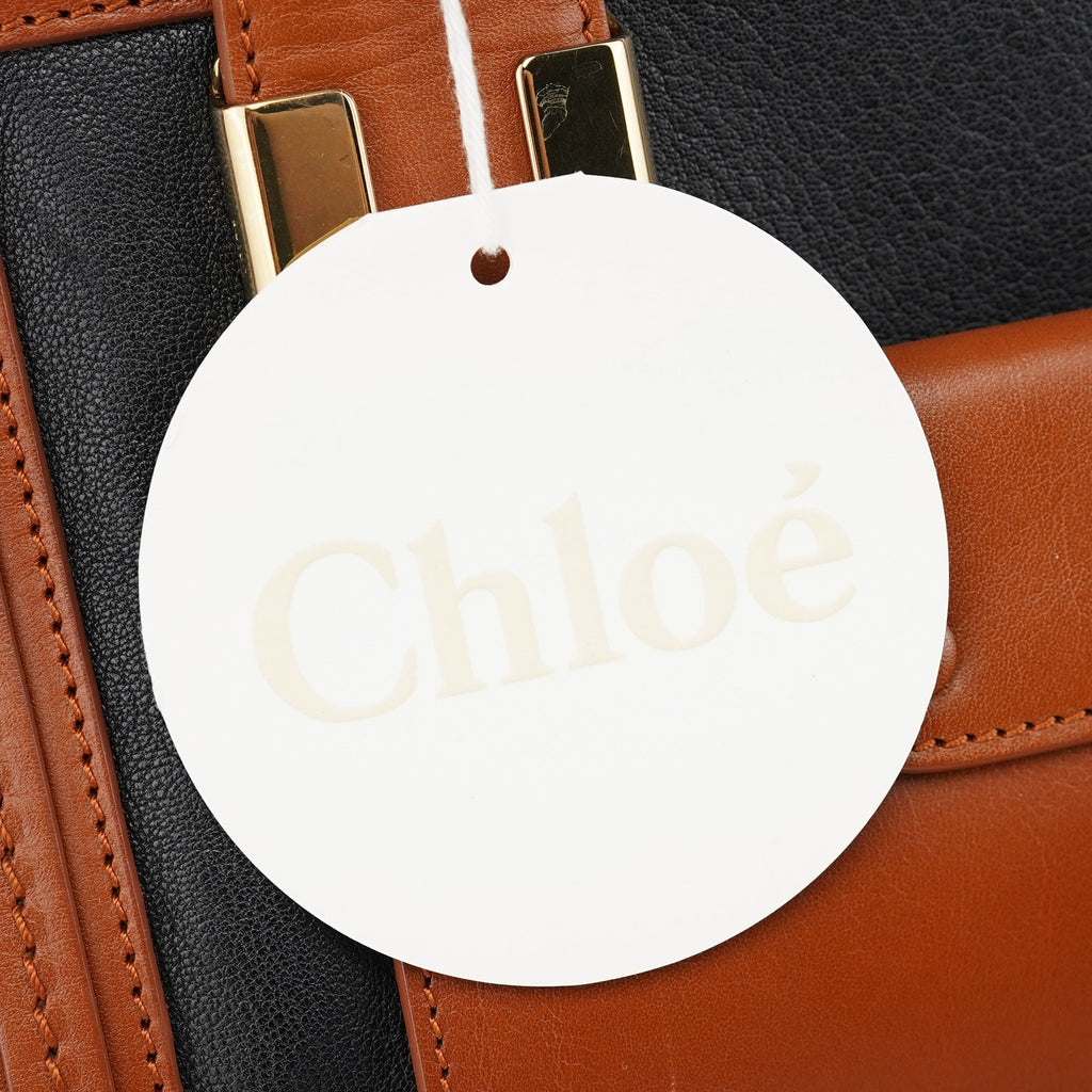 Brown Black Calfskin Leather 2-Way Bag