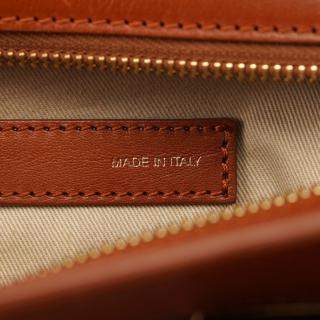 Brown Black Calfskin Leather 2-Way Bag