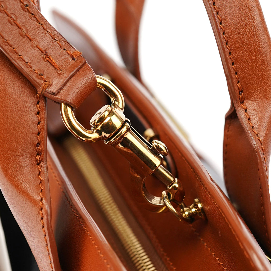 Brown Black Calfskin Leather 2-Way Bag