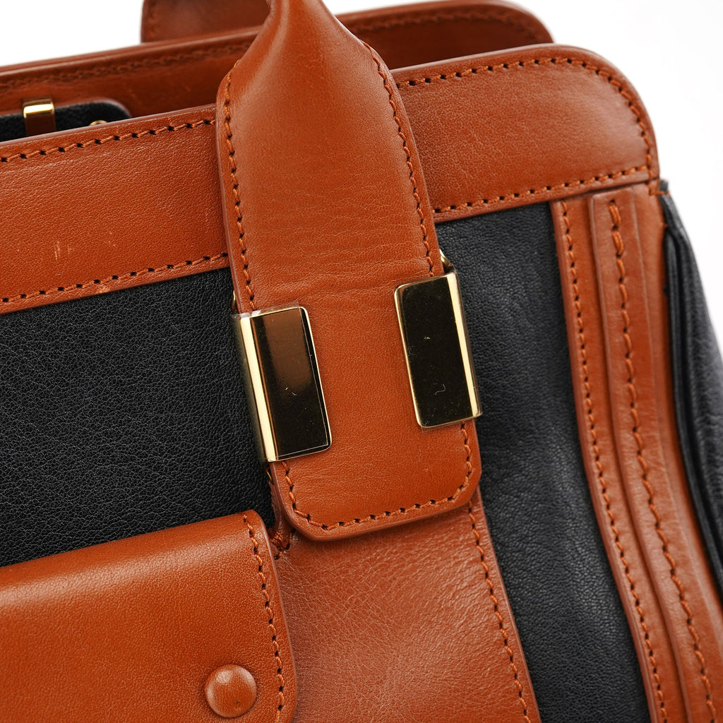 Brown Black Calfskin Leather 2-Way Bag