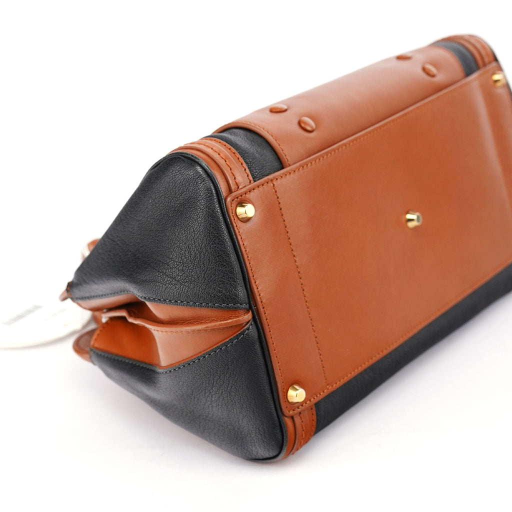Brown Black Calfskin Leather 2-Way Bag