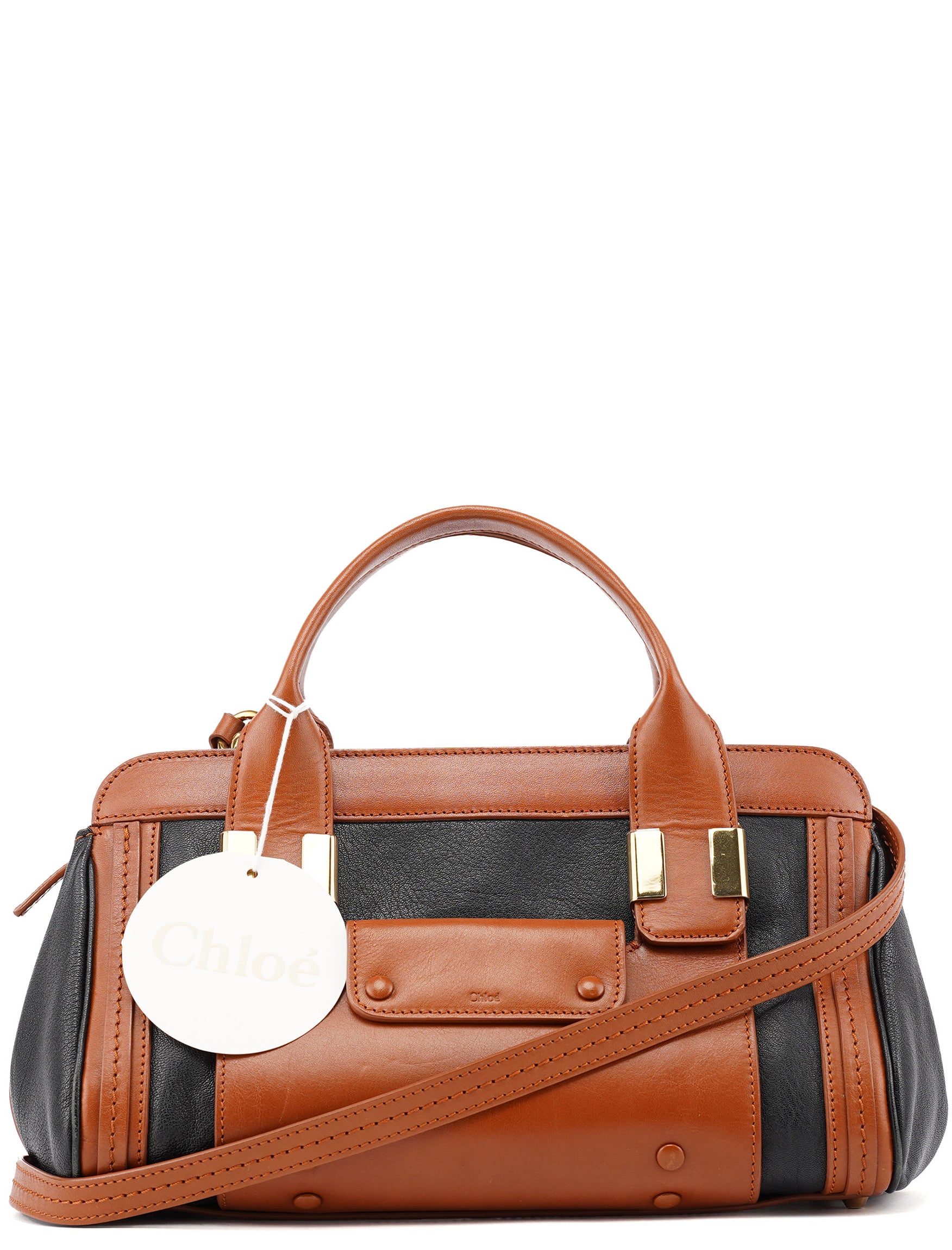 Brown Black Calfskin Leather 2-Way Bag